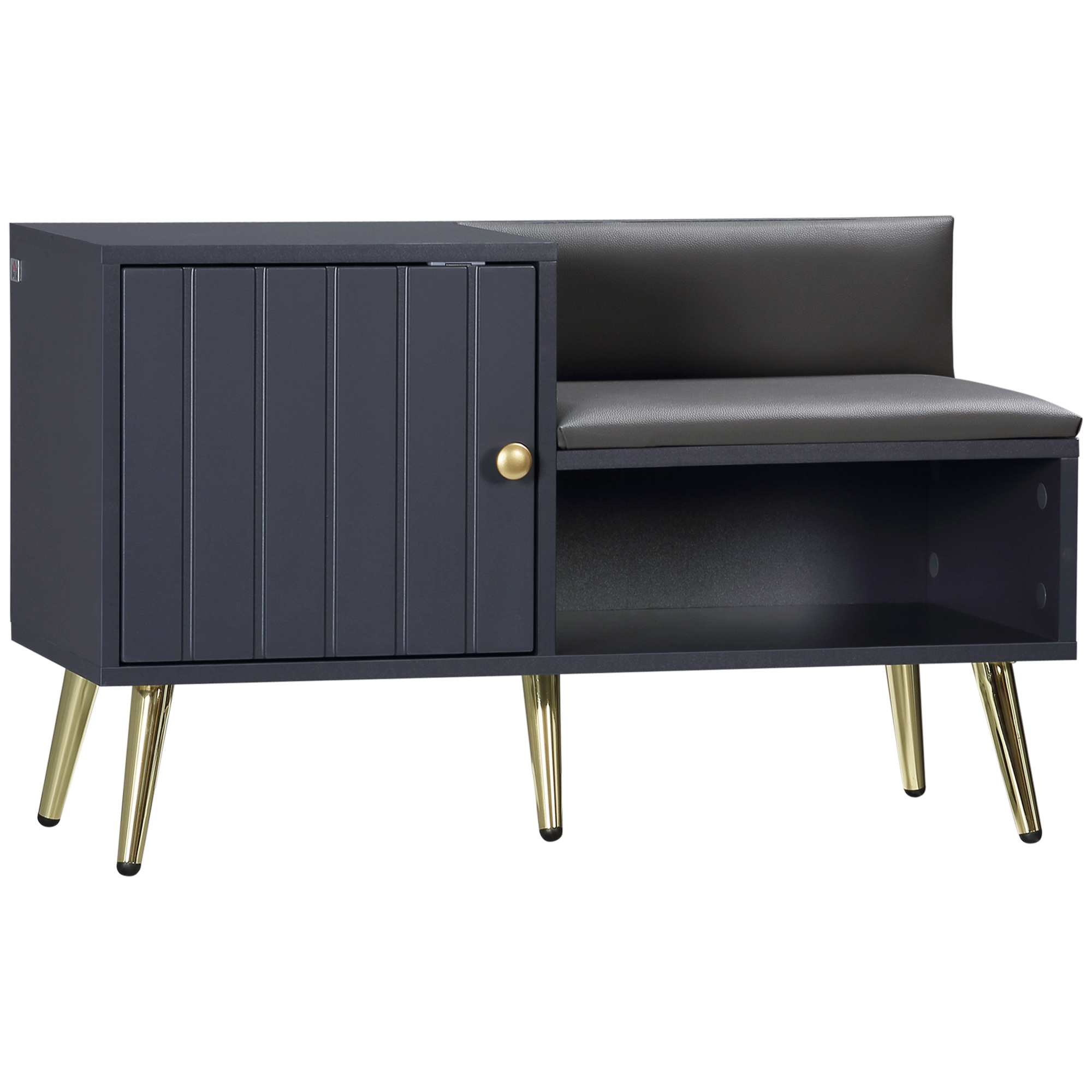 Shoe Bench with Storage, Shoe Cabinet with Seating Cushion, Open Compartment and Table Top for Entryway, Hallway, Grey - Life Essentials