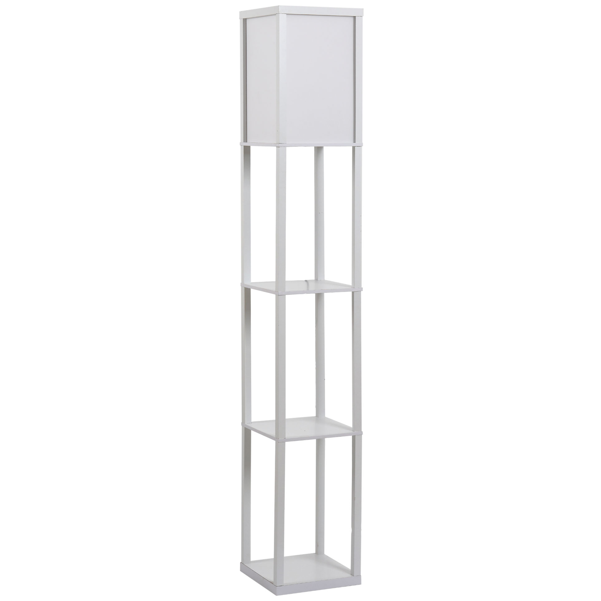 4-Tier White Shelf Floor Lamp, Floor Light with Storage Shelf, Reading Standing Lamp