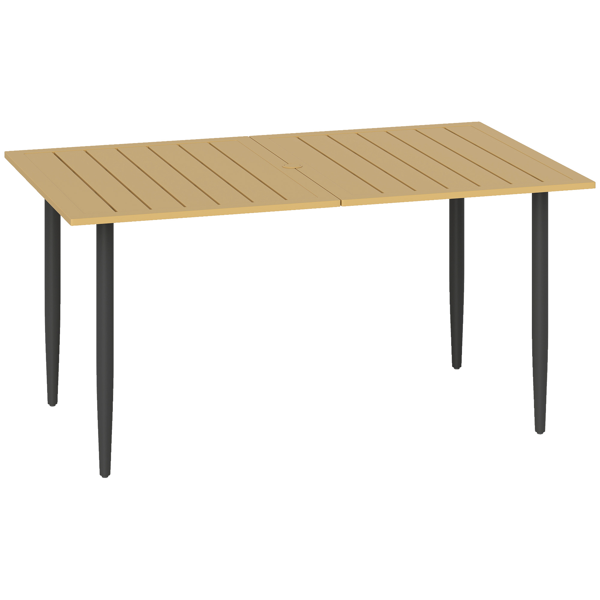SUNVISTA Garden Dining Table for 6, Outdoor Coffee Table with Parasol Hole & Slatted Top, Brown - Life Essentials
