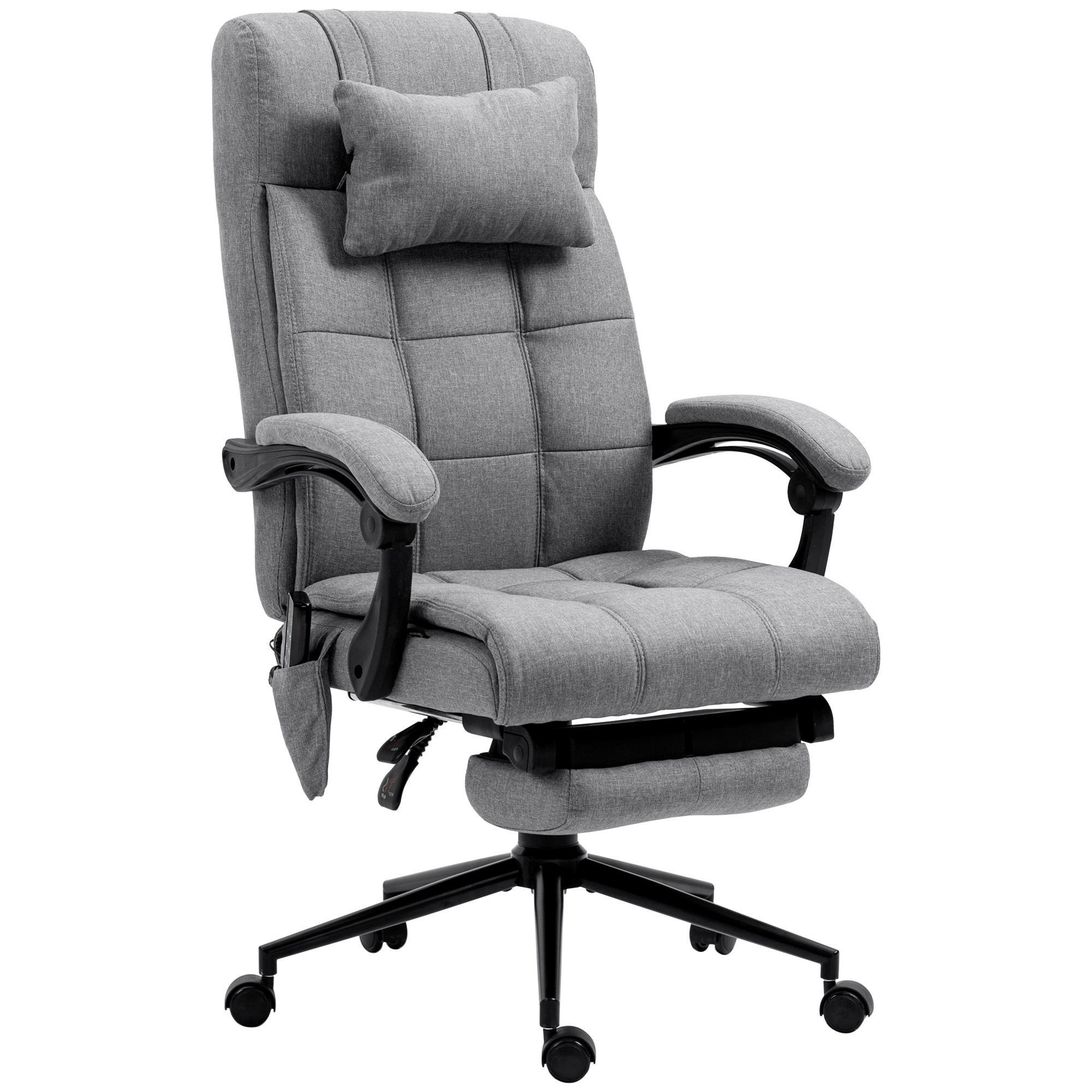 Vinsetto Vibration Massage Office Chair with Heat, Fabric Computer Chair with Head Pillow, Footrest, Armrest, Reclining Back, Grey - Life Essentials