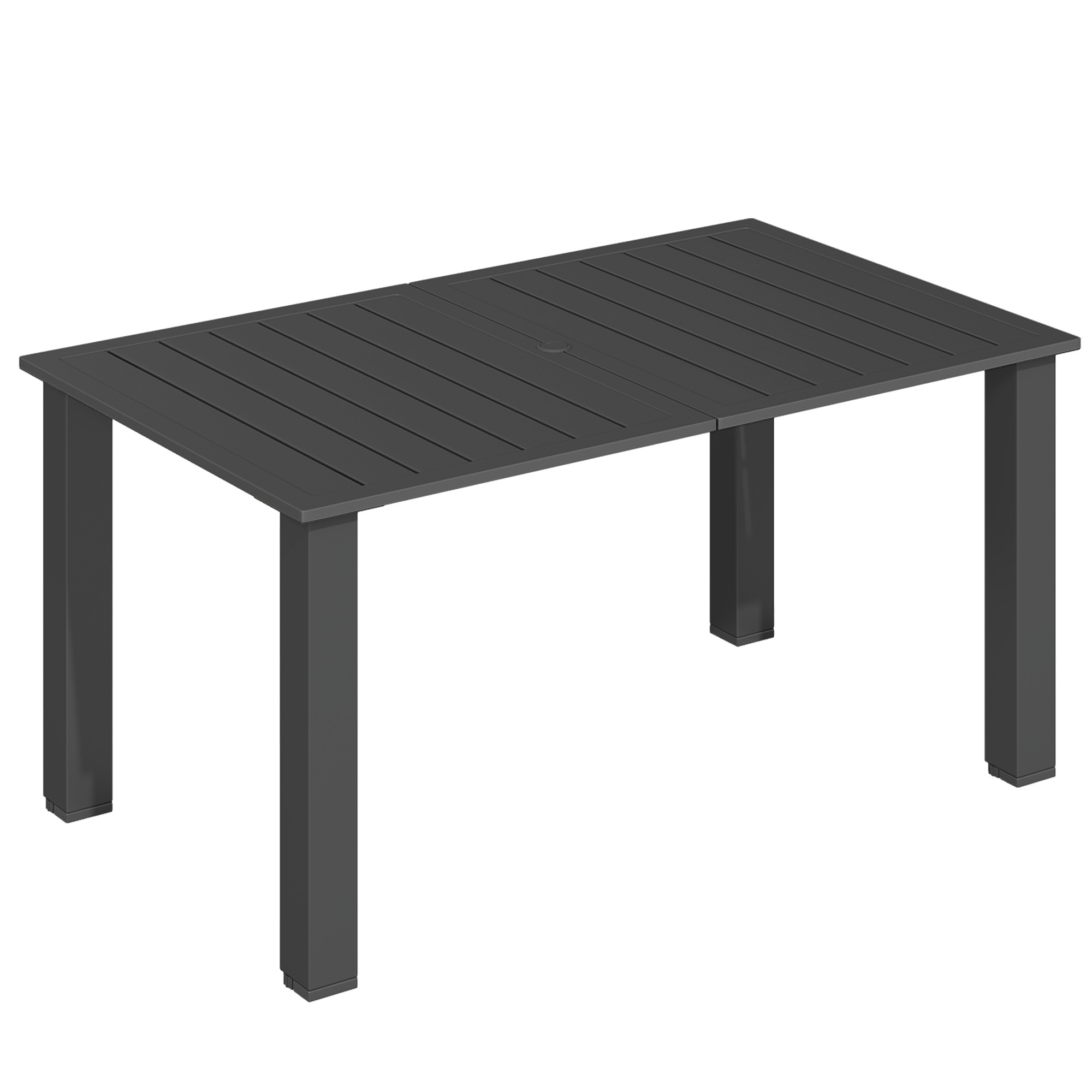 SUNVISTA 6-Person Garden Table, Black Outdoor Dining Table with Parasol Hole & Metal Slatted Top, 150x90cm - Life Essentials