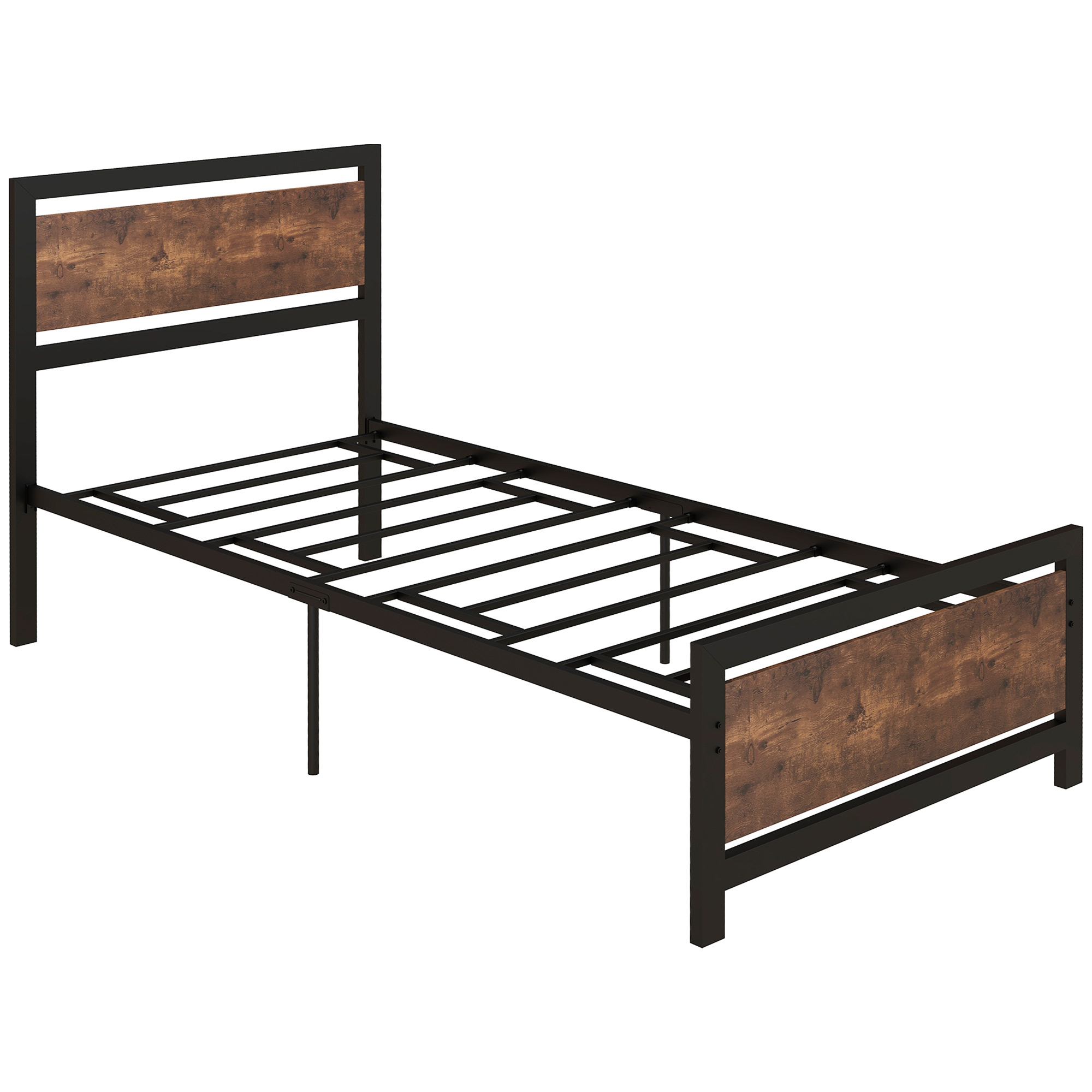 Single Metal Bed Frame with Headboard & Footboard, Strong Slat Support Solid Bedstead Base w/ Underbed Storage Space, No Box Spring Needed - Life 