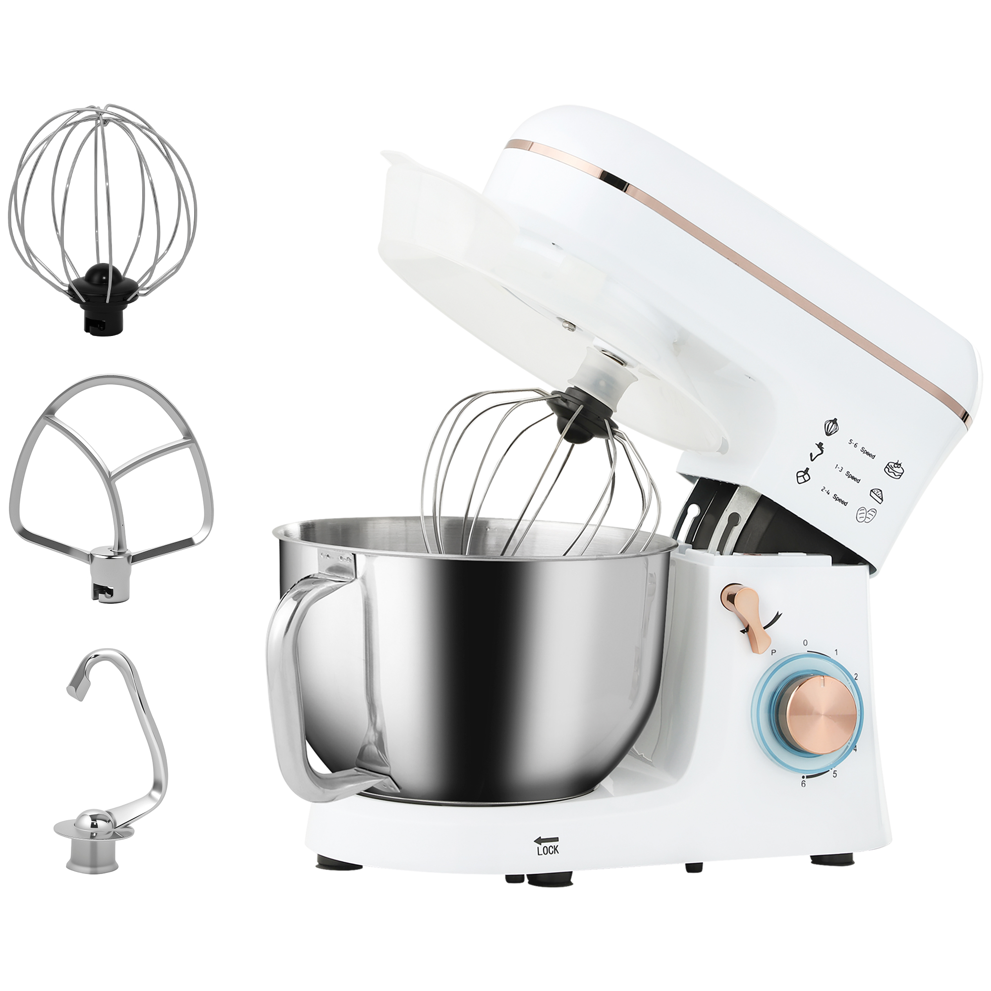 HERON Stand Mixer, 5L Food Mixer for Baking, 6 Speeds and Pulse Setting, 1400W Cake Electric Kitchen Mixer, White - Life Essentials