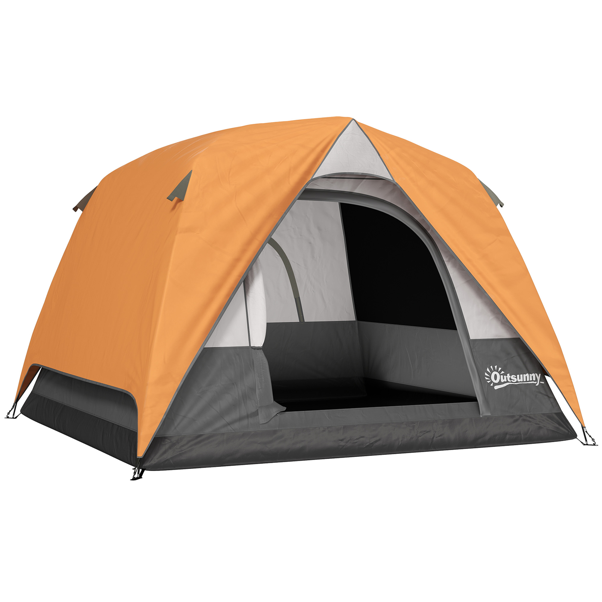 SUNVISTA 3-4 Person Dome Camping Tent, Waterproof with Groundsheet, Mesh Windows & Pocket - Orange/Grey - Life Essentials