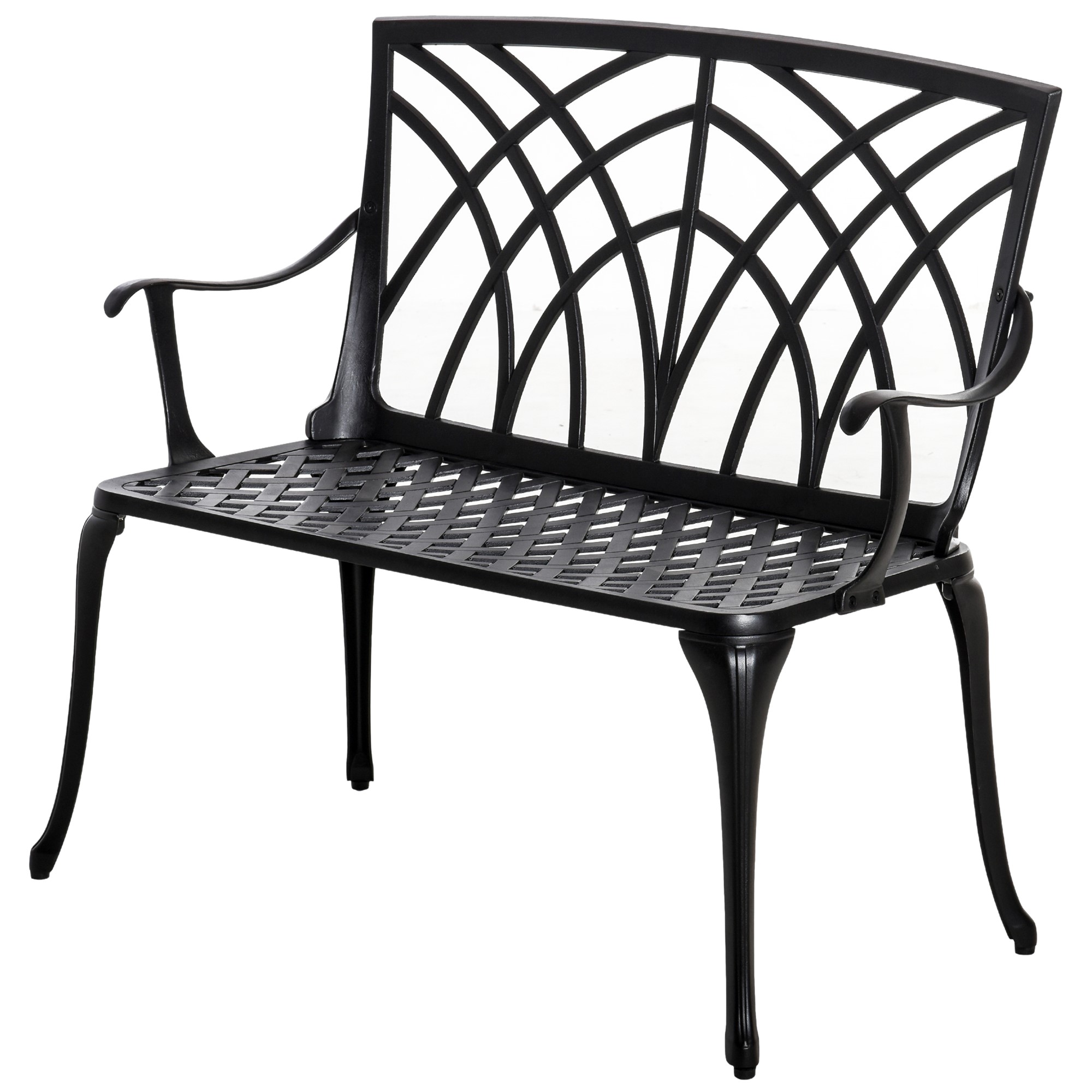 2-Seater Aluminium Garden Bench Loveseat Outdoor Furniture w/ Decorative Backrest & Ergonomic Armrest for Patio Terrace Porch - Life Essentials