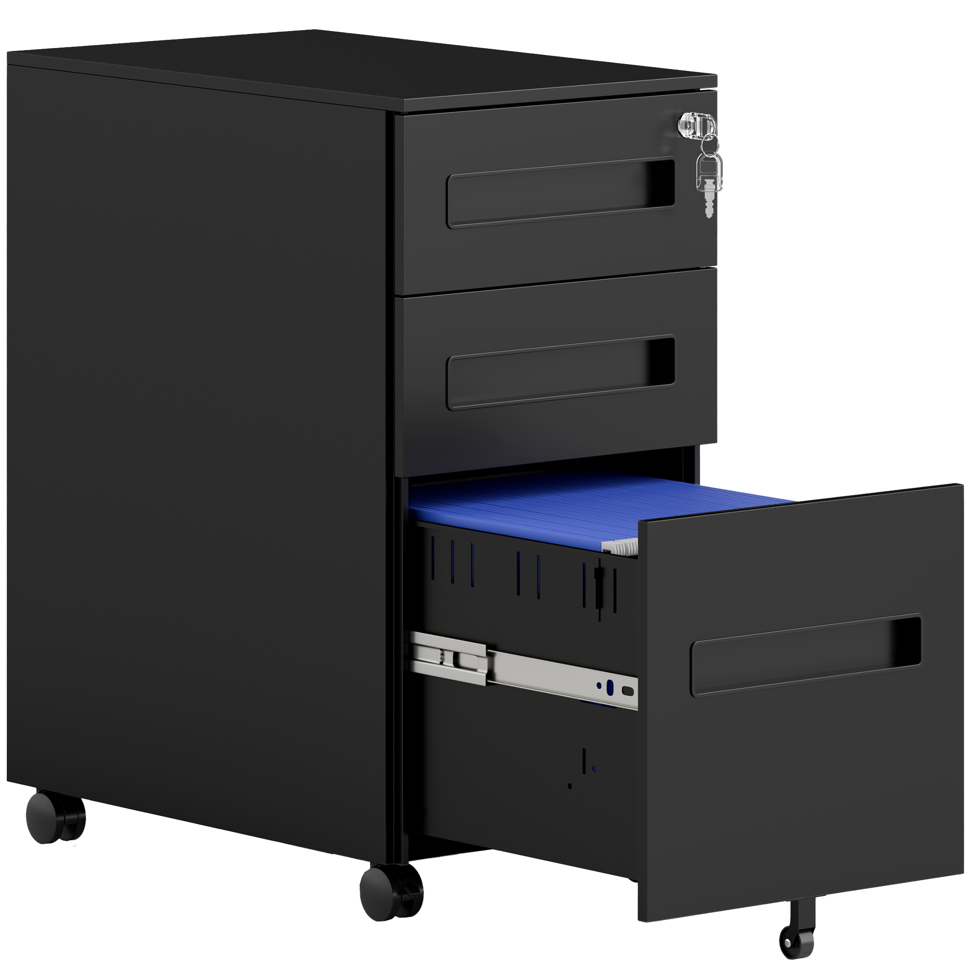 VONSETTA Metal 3 Drawer Mobile File Cabinet with Lock, Wheels & Preassembled Body - Black - Life Essentials