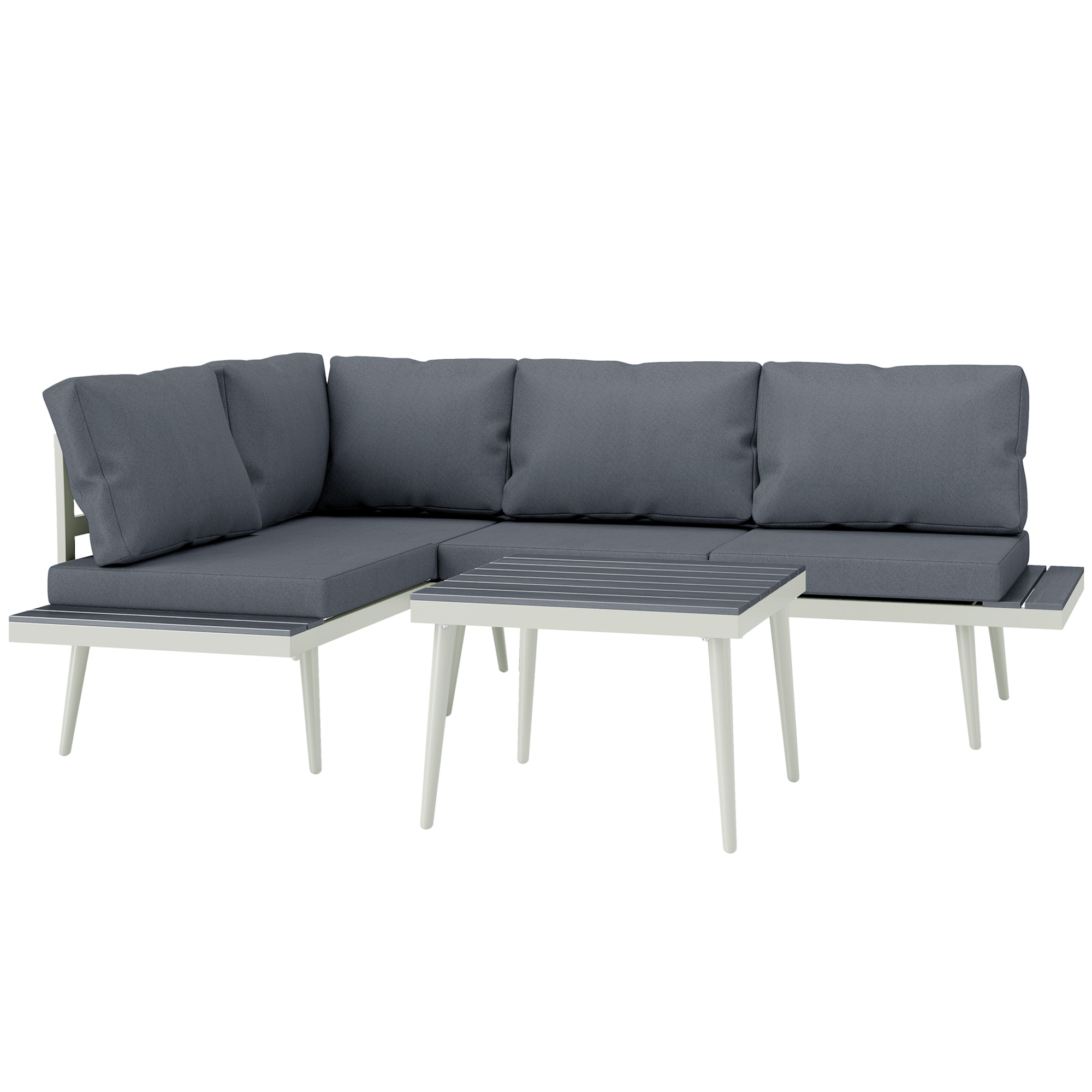 SUNVISTA 3-Piece Garden Lounge Set, Adjustable Sofa with Cushions & Wood-Grain Table, Conservatory Set, Grey - Life Essentials