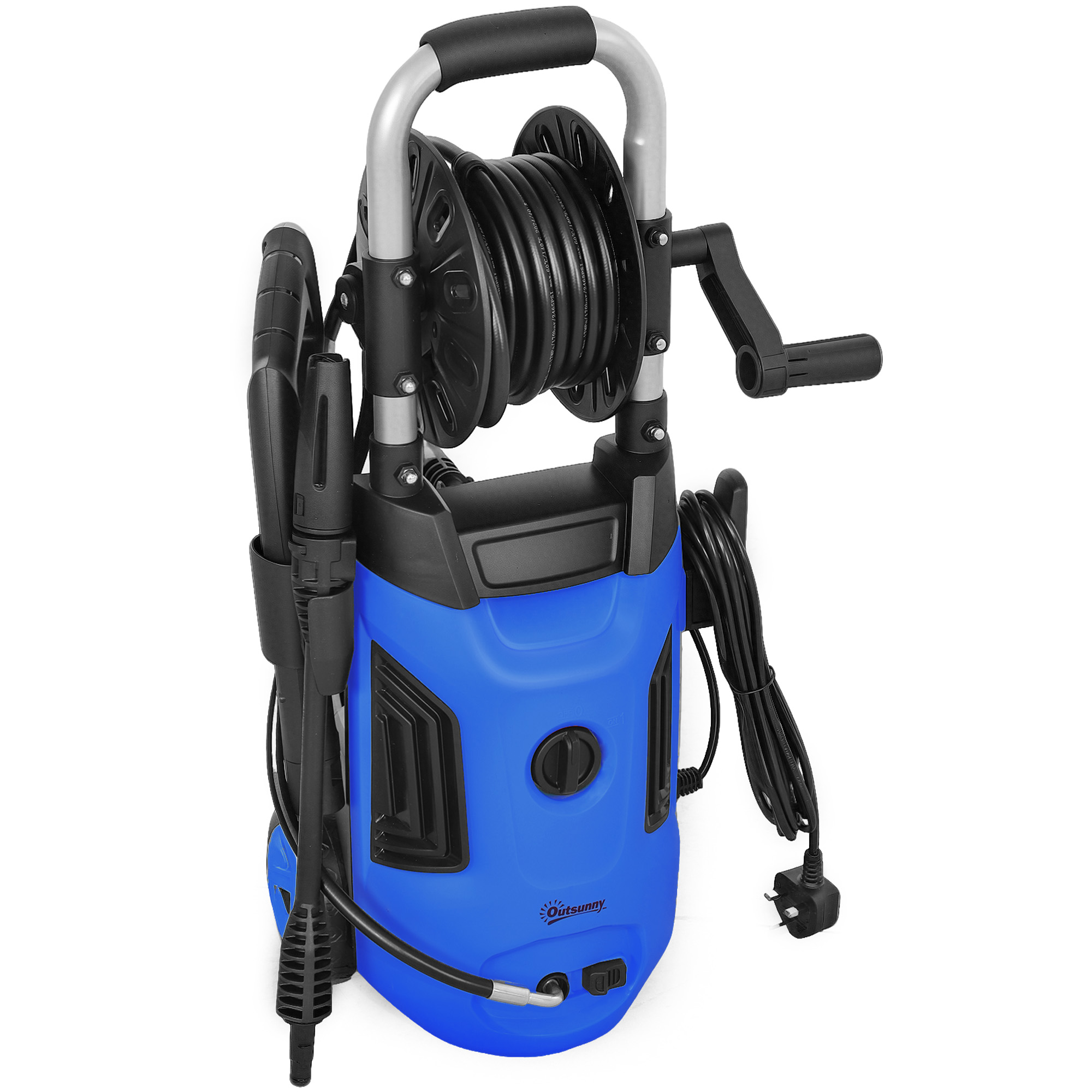 SUNVISTA 1800W Pressure Washer with Hose Reel, 150 Bar, 420L/h Flow, Power Jet Cleaner - Blue - Life Essentials