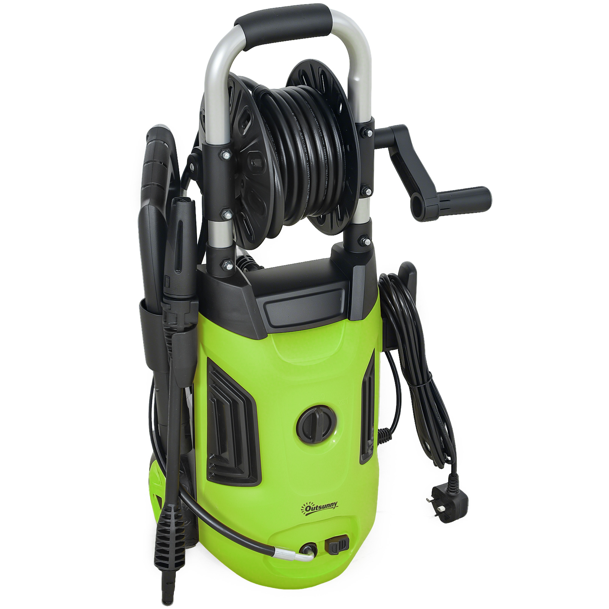 SUNVISTA 1800W Pressure Washer with Hose Reel, 150 Bar, 420L/h Flow, Power Jet Cleaner - Green - Life Essentials