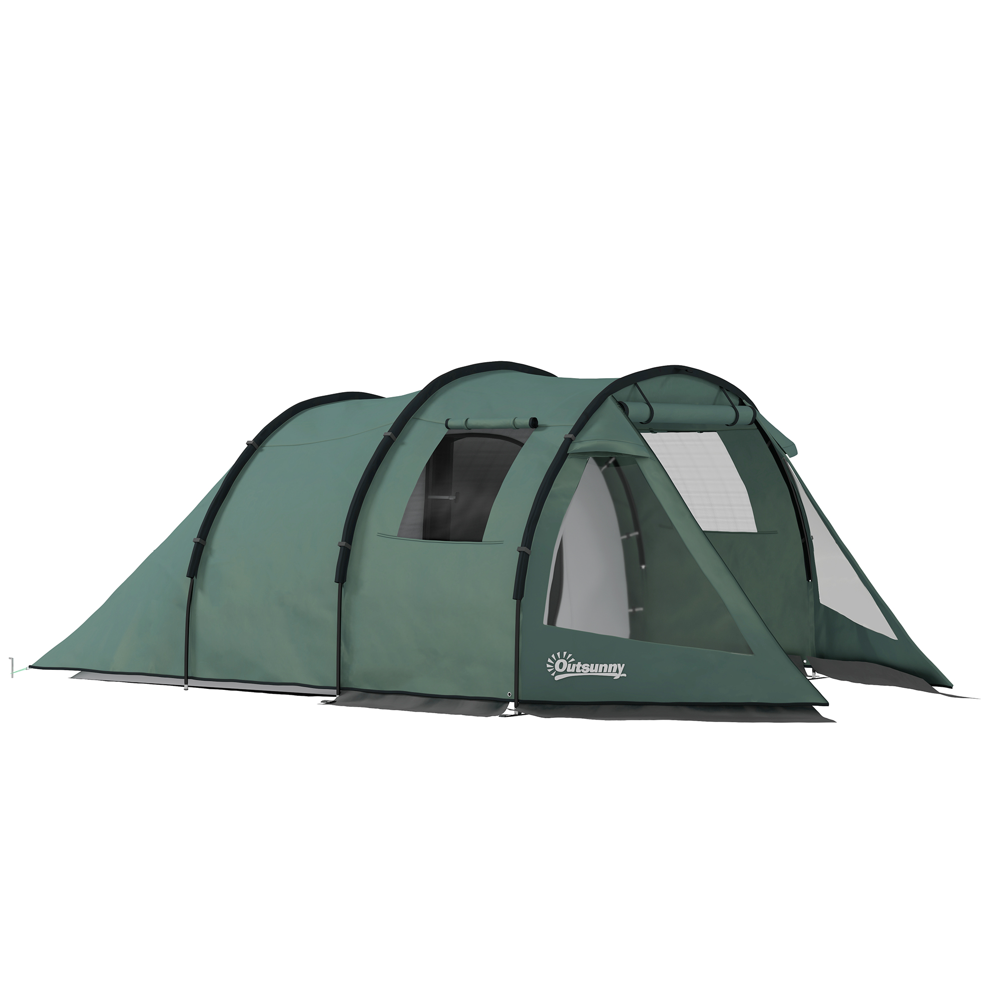 Two Room Tunnel Tent Camping Tent for 3-4 Man with Windows, Covers, Carry Bag, for Fishing, Hiking, Sports, Green - Life Essentials