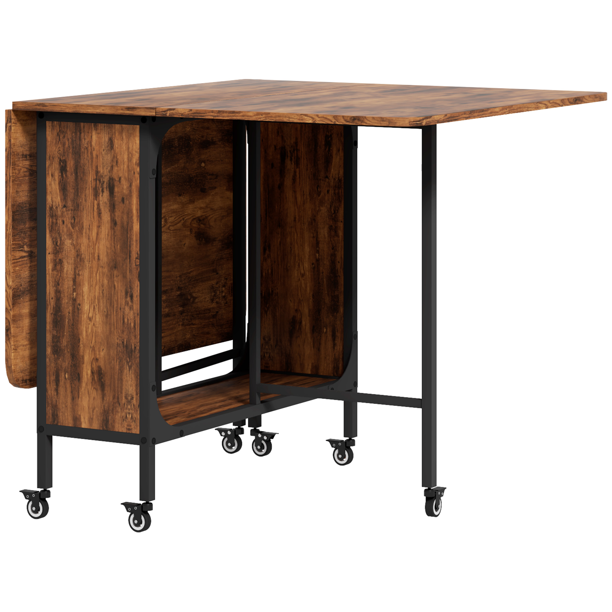 Scott Mobile Drop Leaf Dining Table with Storage Shelf - Rustic Brown - Life Essentials