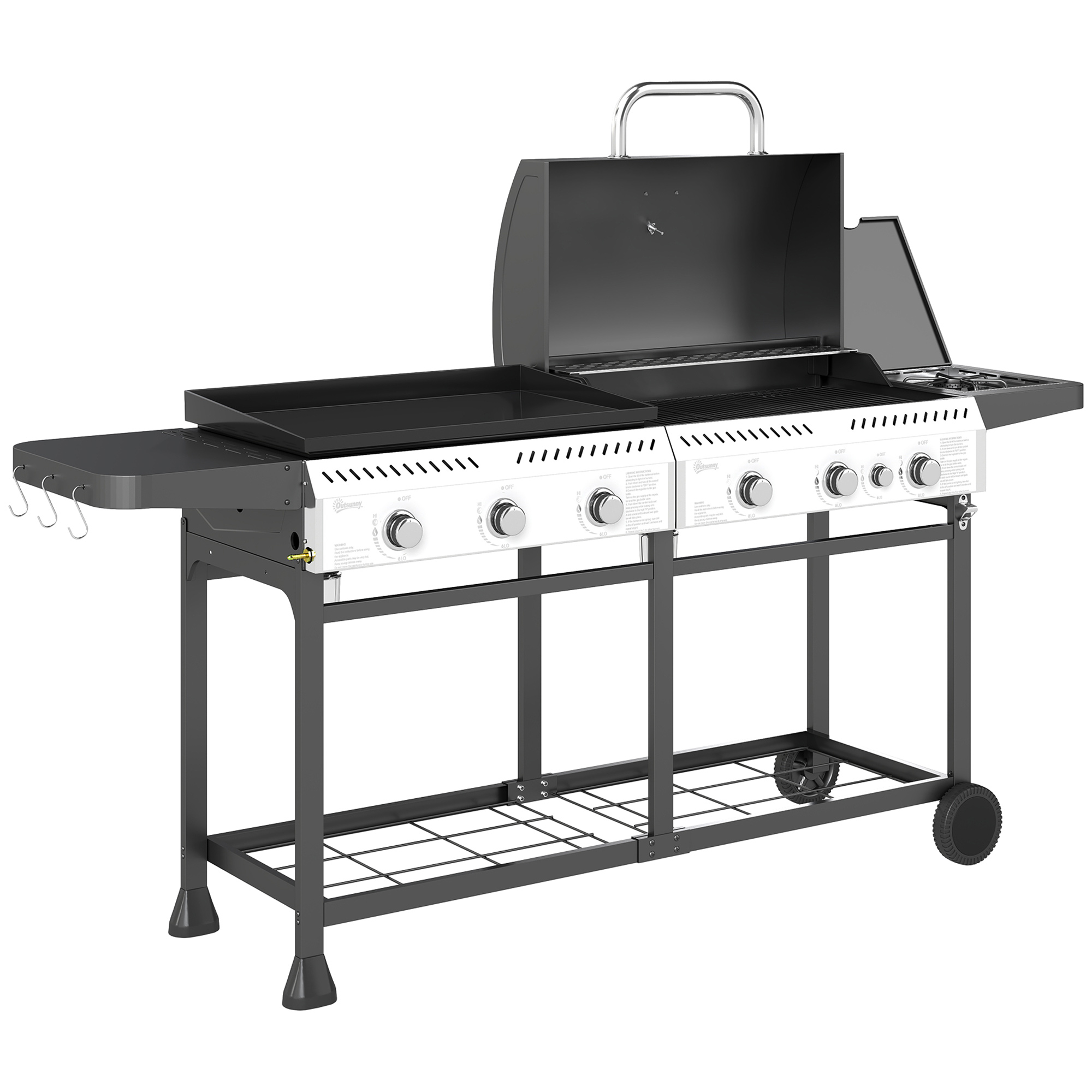 SUNVISTA Deluxe Duo Gas BBQ, with Grill, Plancha and Side Burner - Black - Life Essentials