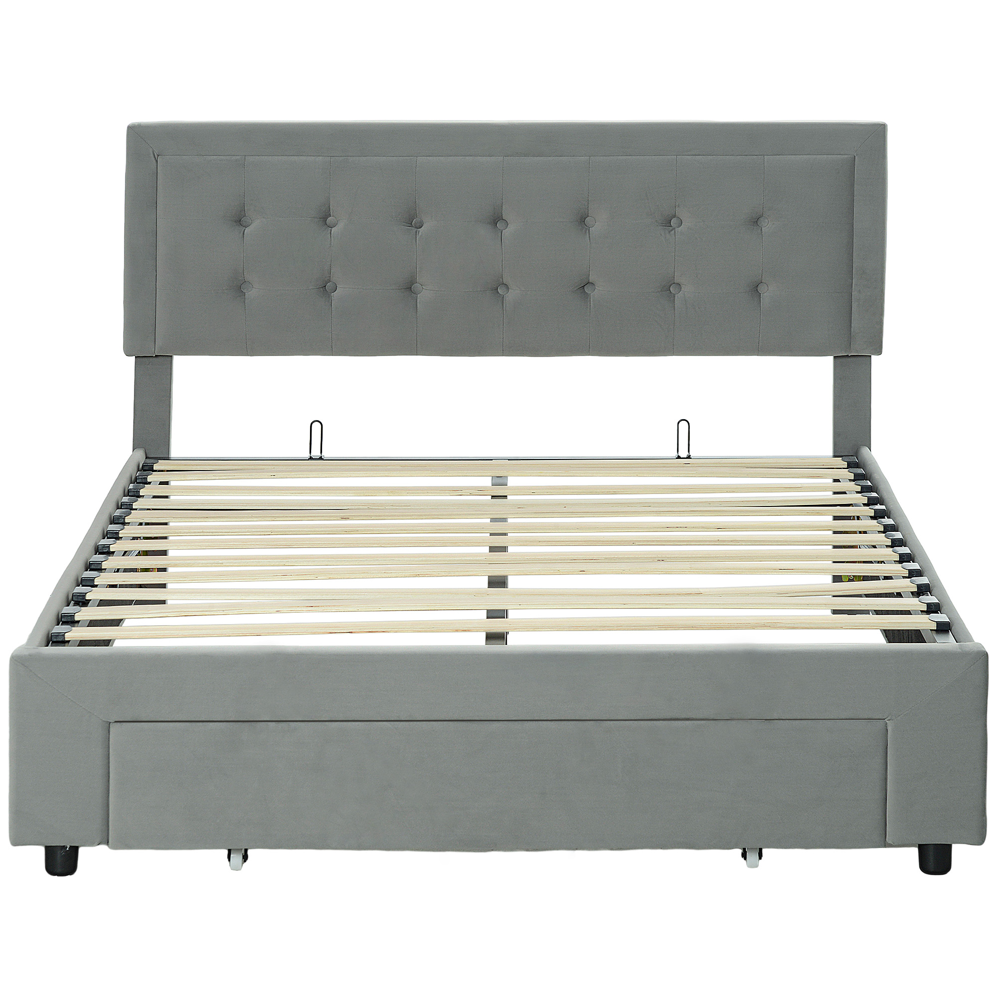 Scott Double Size Ottoman Bed Frame with Front Drawer - Grey - Life Essentials