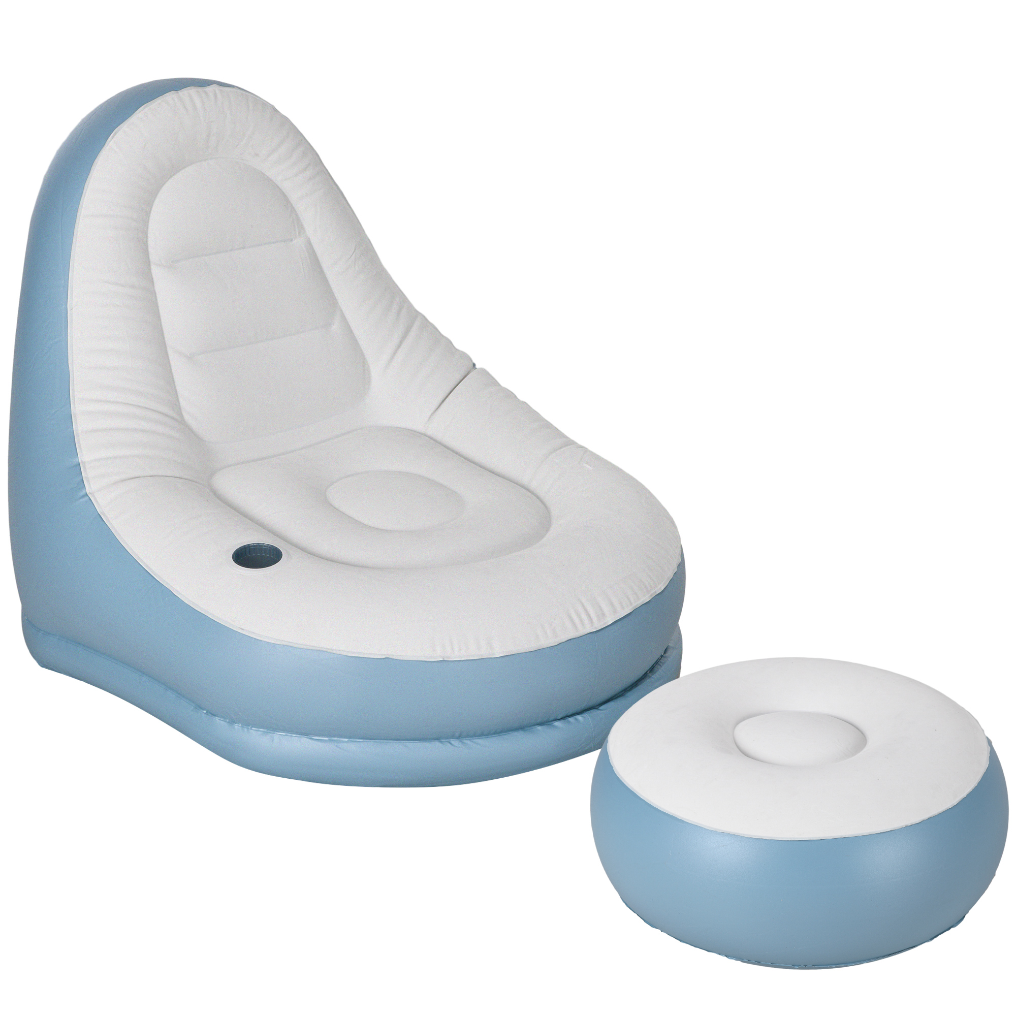 SUNVISTA Inflatable Tub Chair and Footstool - Blue/White - Life Essentials