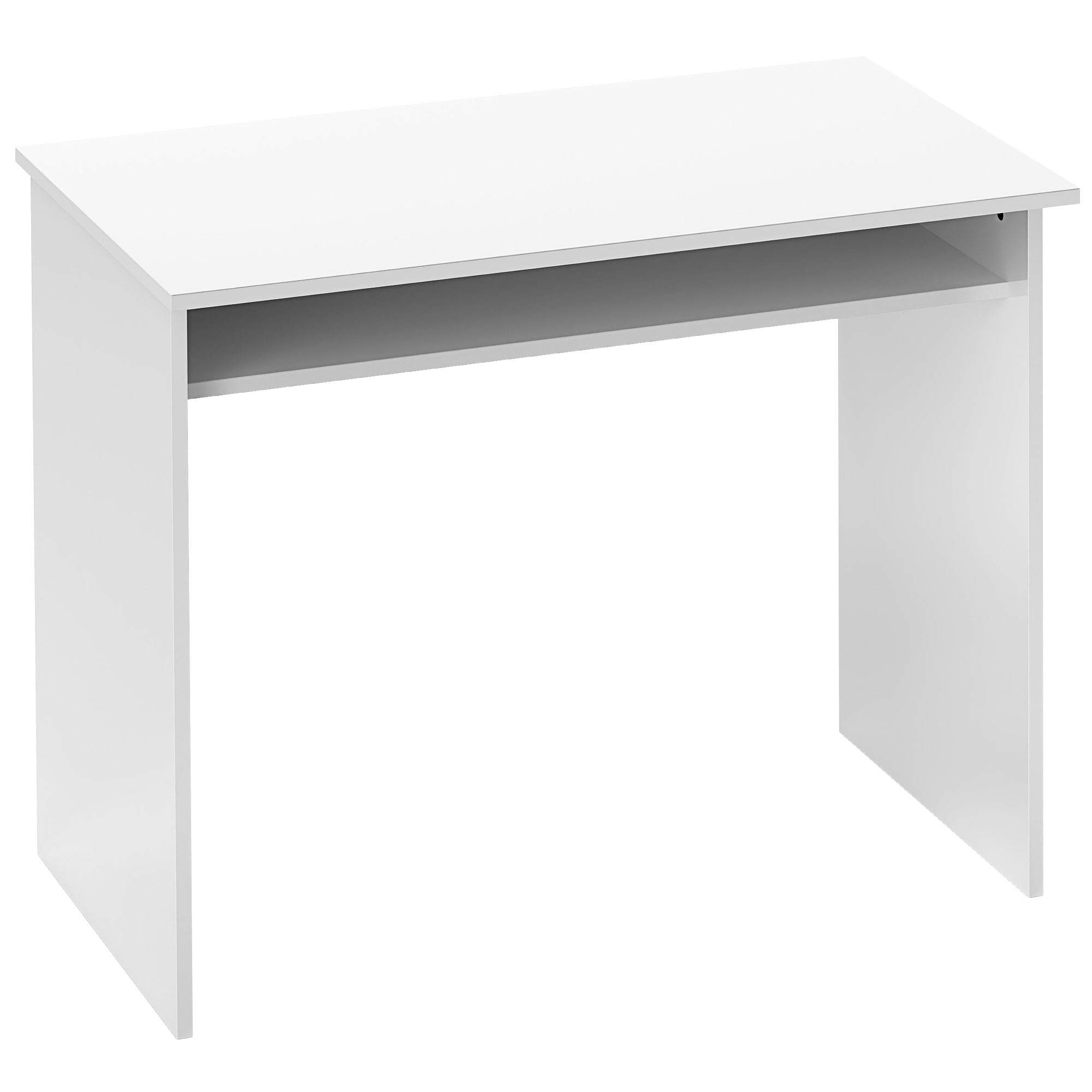 90 x 50cm Computer Table, Modern Home Office Desk, Small Writing Desk with Storage Shelf, High Gloss White - Life Essentials