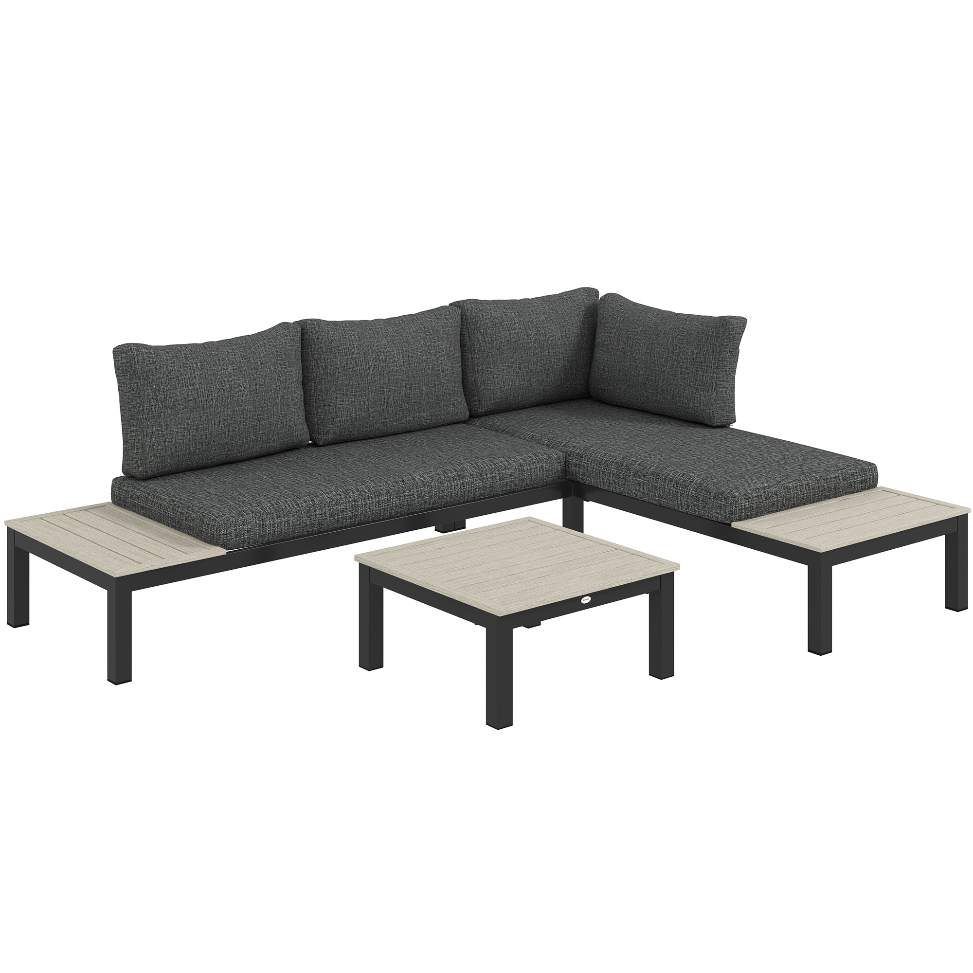 SUNVISTA 3-Piece Corner Garden Sofa Set with Cushions, Aluminium Frame, Coffee Table, Dark Grey - Life Essentials