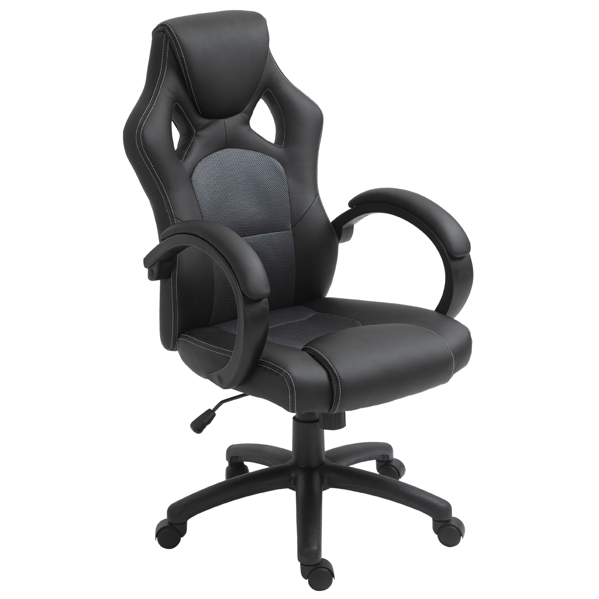 High-Back Office Chair Faux Leather Swivel Computer Desk Chair for Home Office with Wheels Armrests Black - Life Essentials
