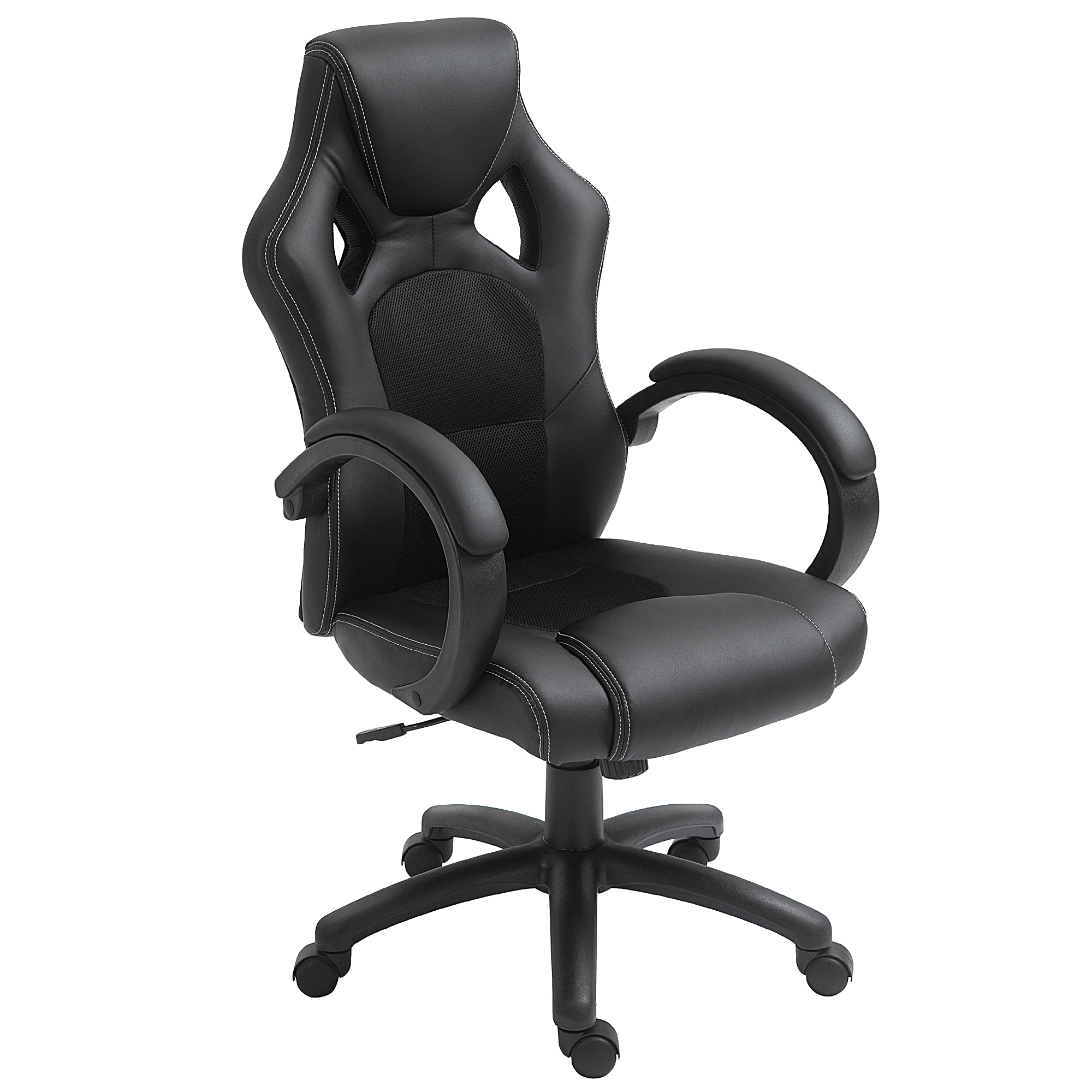 High-Back Office Chair Faux Leather Swivel Computer Desk Chair for Home Office with Wheels Armrests Black - Life Essentials