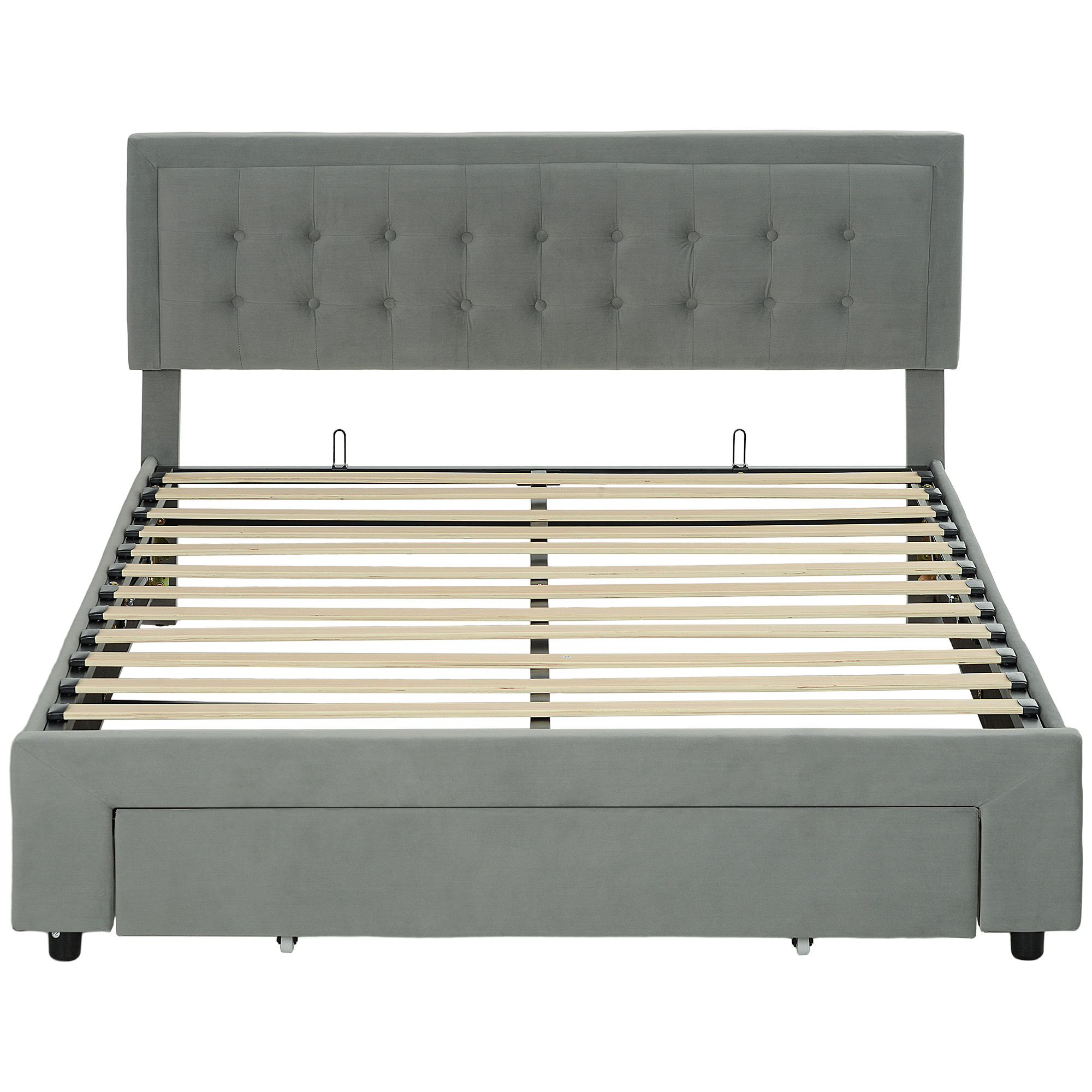 Scott King Size Ottoman Bed Frame with Front Drawer - Grey - Life Essentials