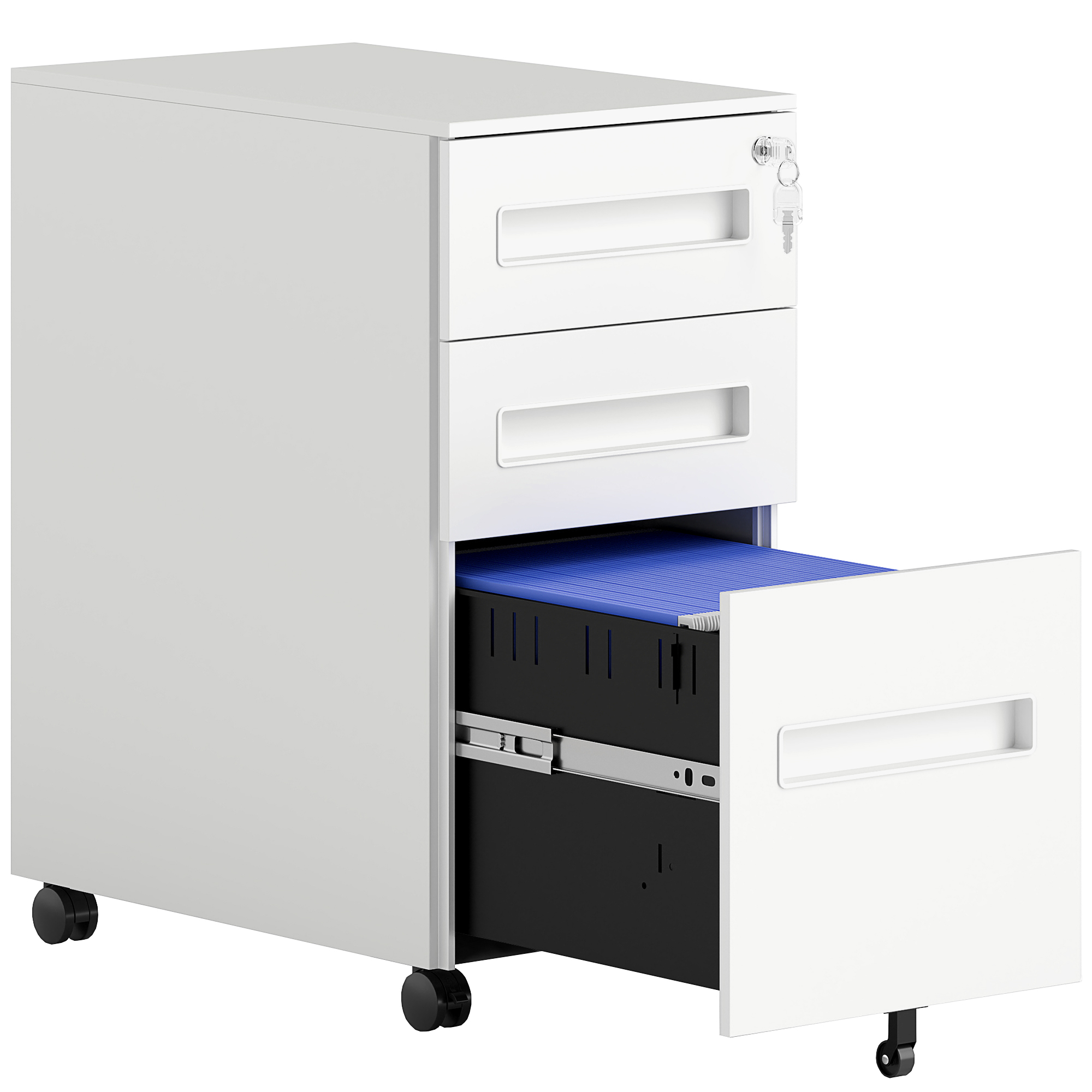 VONSETTA Metal 3 Drawer Mobile File Cabinet with Lock, Wheels & Preassembled Body - White - Life Essentials