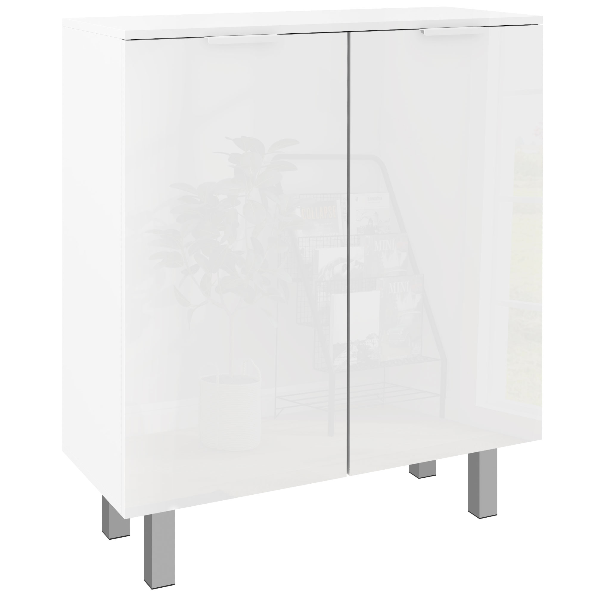 Scott High Gloss Narrow Shoe Storage Cabinet with Adjustable Shelves - High Gloss - Life Essentials