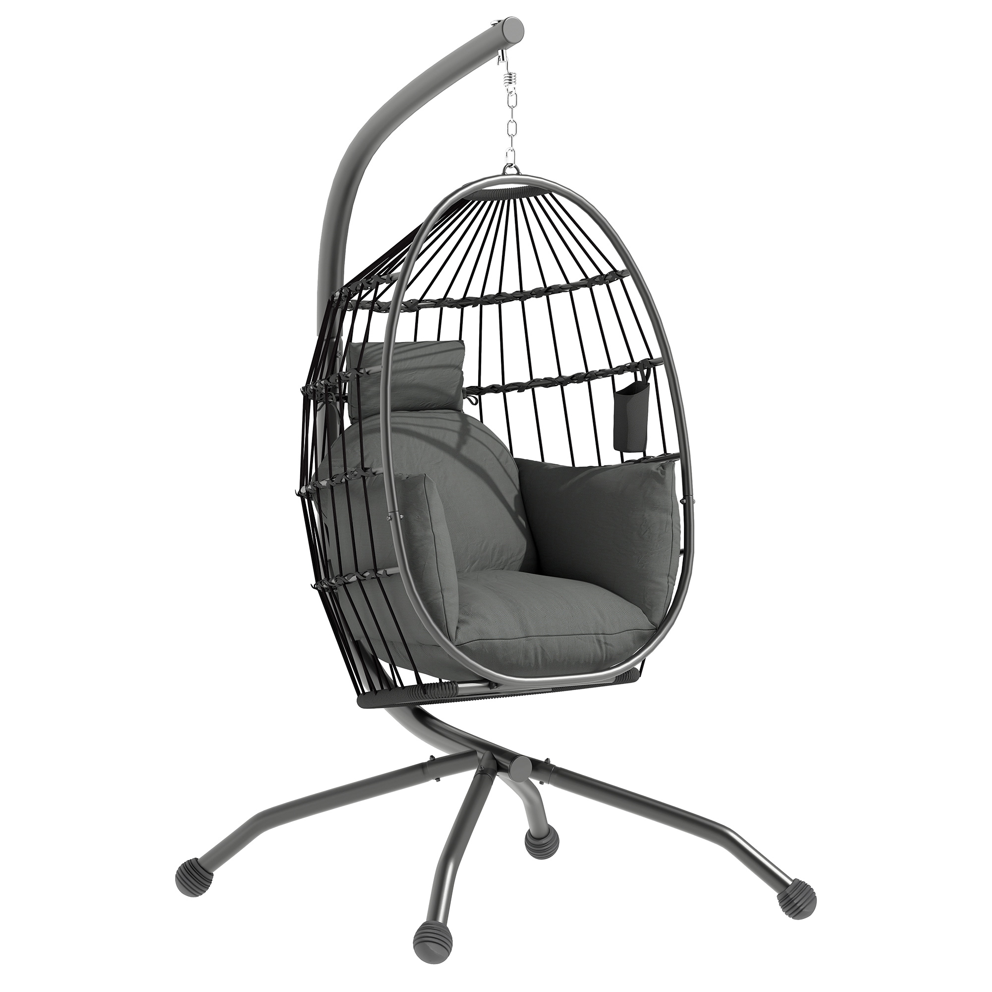 SUNVISTA Hanging Egg Chair Outdoor Indoor Garden Swing Chair with Folding Basket and Thickened Cushion, Dark Grey - Life Essentials