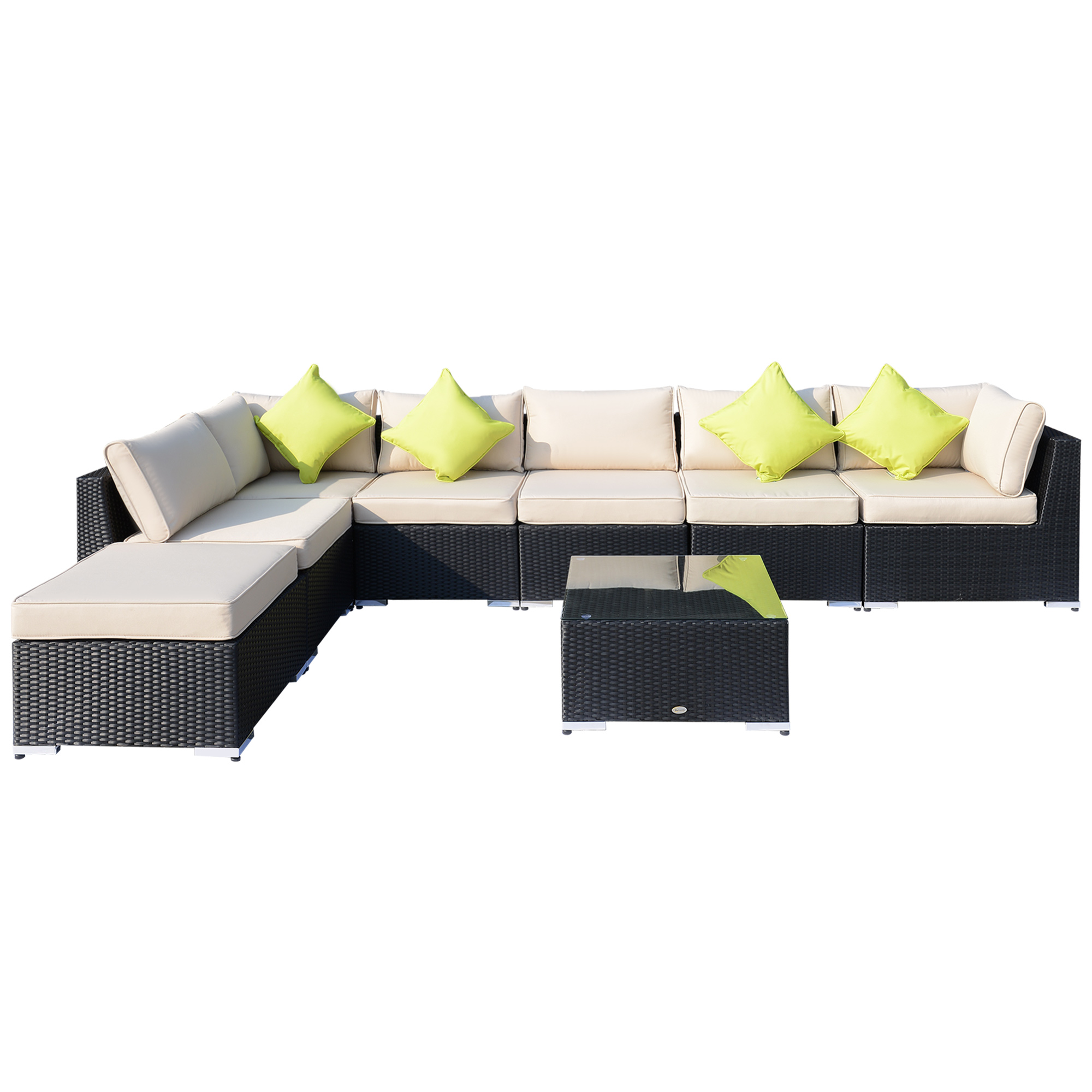 7-Seater Sofa Rattan Garden Furniture Aluminium Outdoor Patio Set Wicker Seater Table - Black - Life Essentials