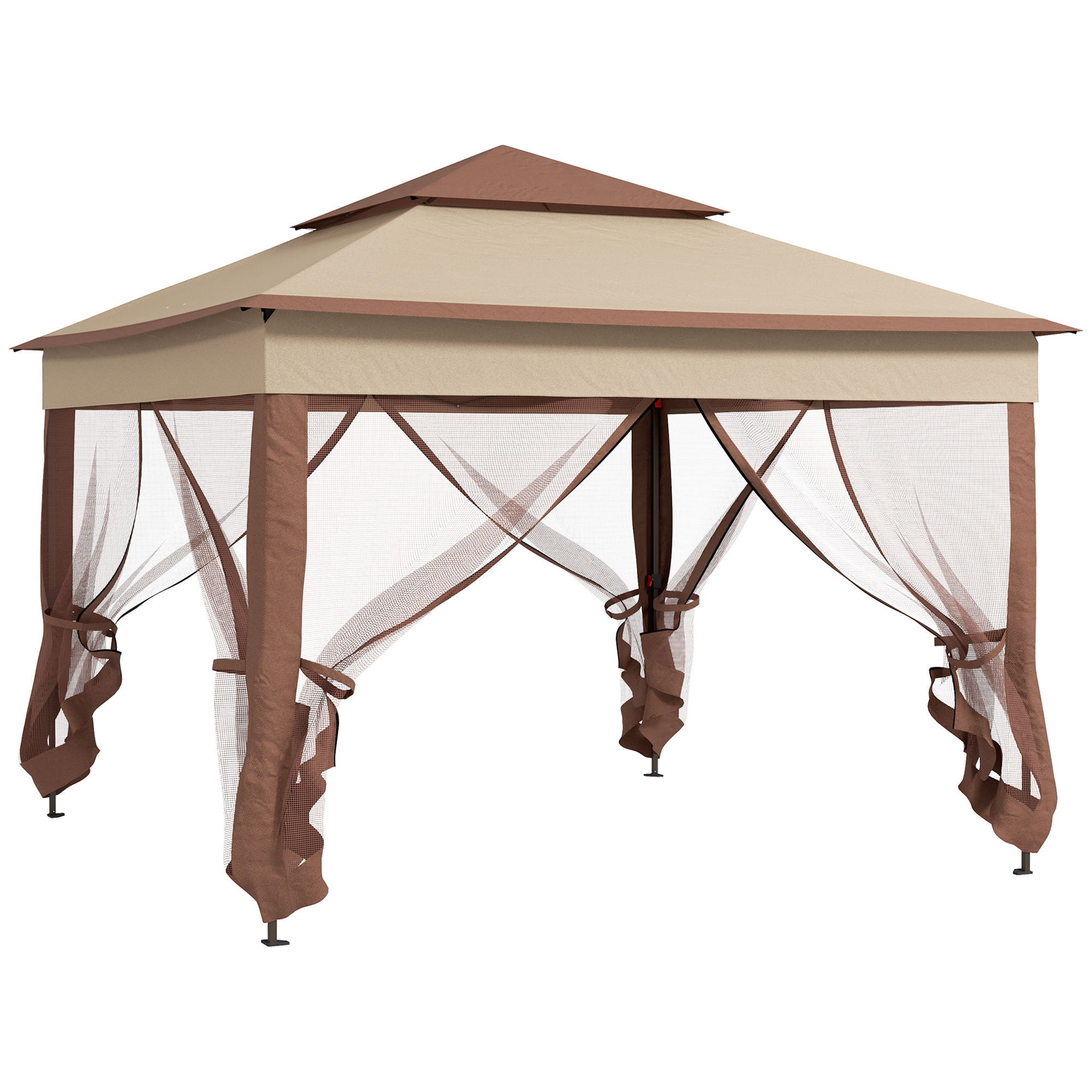 3 x 3(m) Pop Up Gazebo, Double-roof Garden Tent with Netting and Carry Bag, Party Event Shelter for Outdoor Patio, Khaki - Life Essentials
