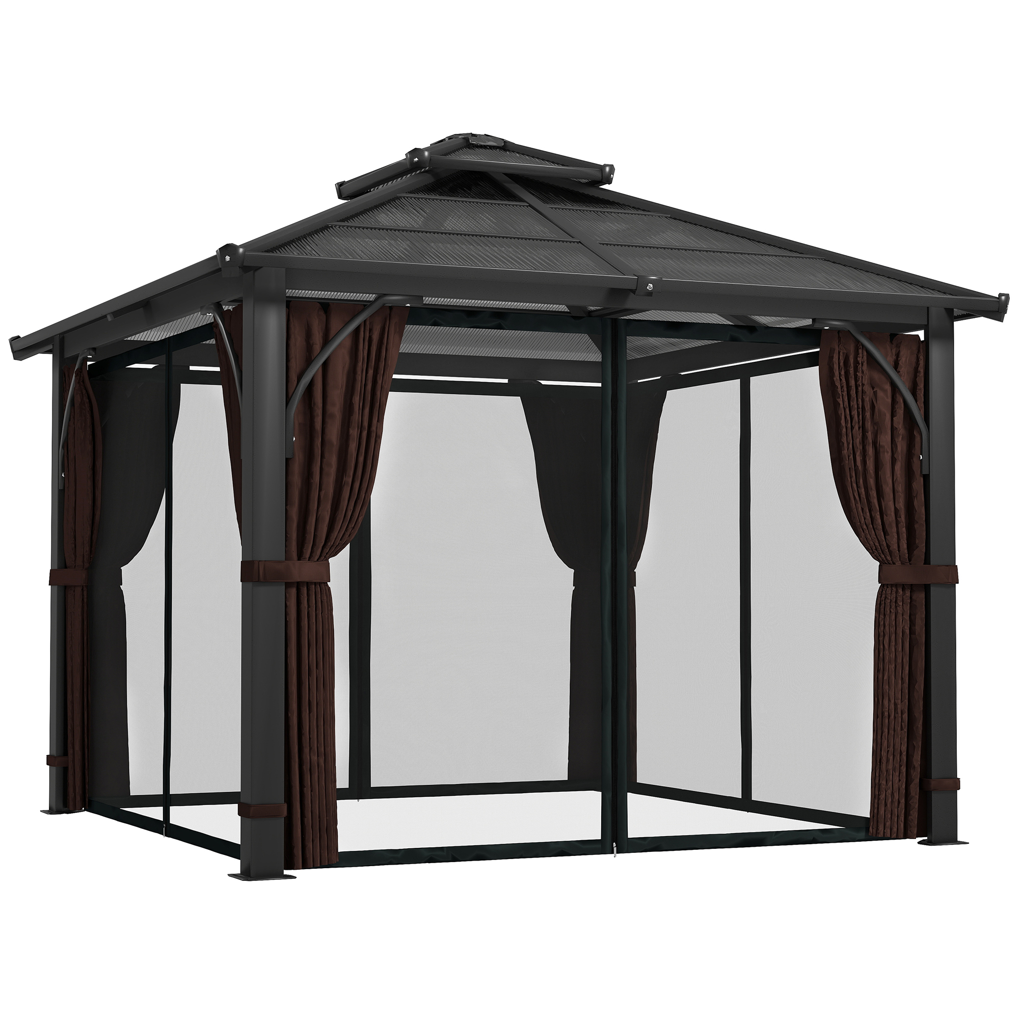 SUNVISTA 3 x 3(m) Hardtop Gazebo Canopy with 7mm Double Polycarbonate Roof, Brown - Life Essentials