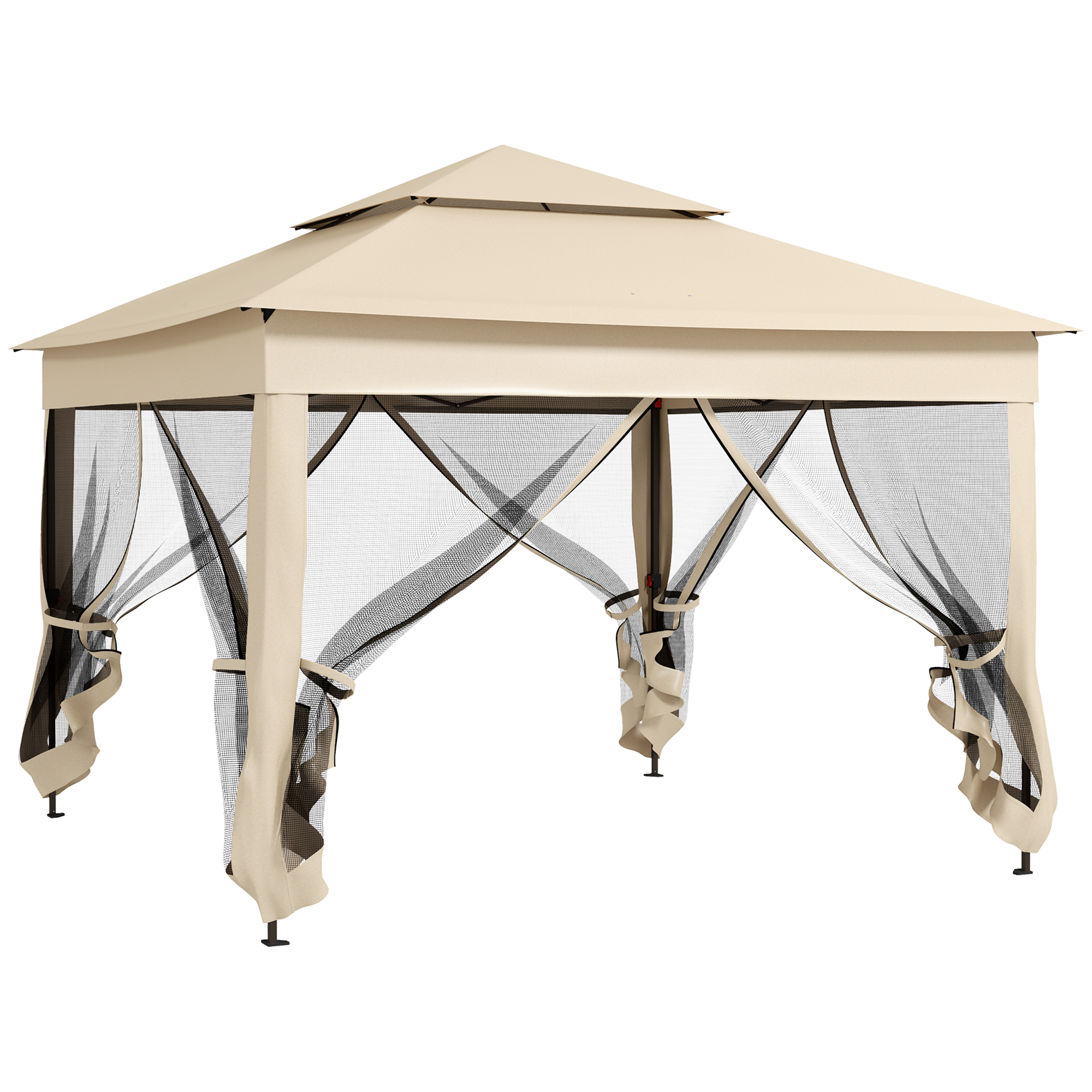 3 x 3(m) Pop Up Gazebo, Double-roof Garden Tent with Netting and Carry Bag, Party Event Shelter for Outdoor Patio, Cream White - Life Essentials