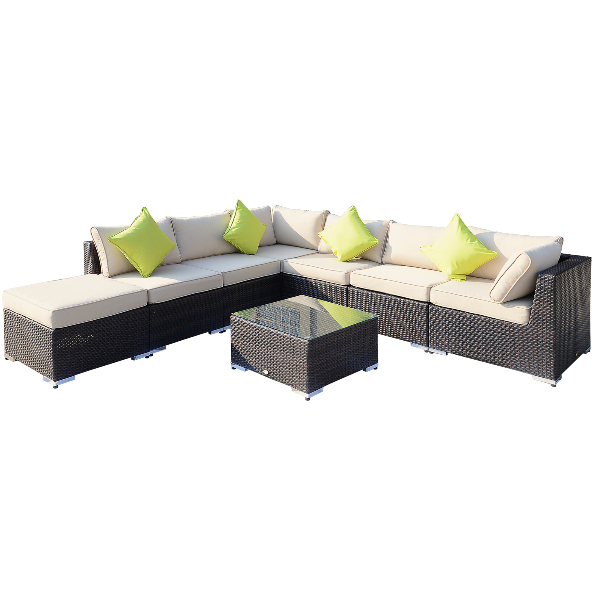 8pc Rattan Sofa Garden Furniture Aluminium Outdoor Patio Set Wicker Seater Table - Mixed Brown - Life Essentials
