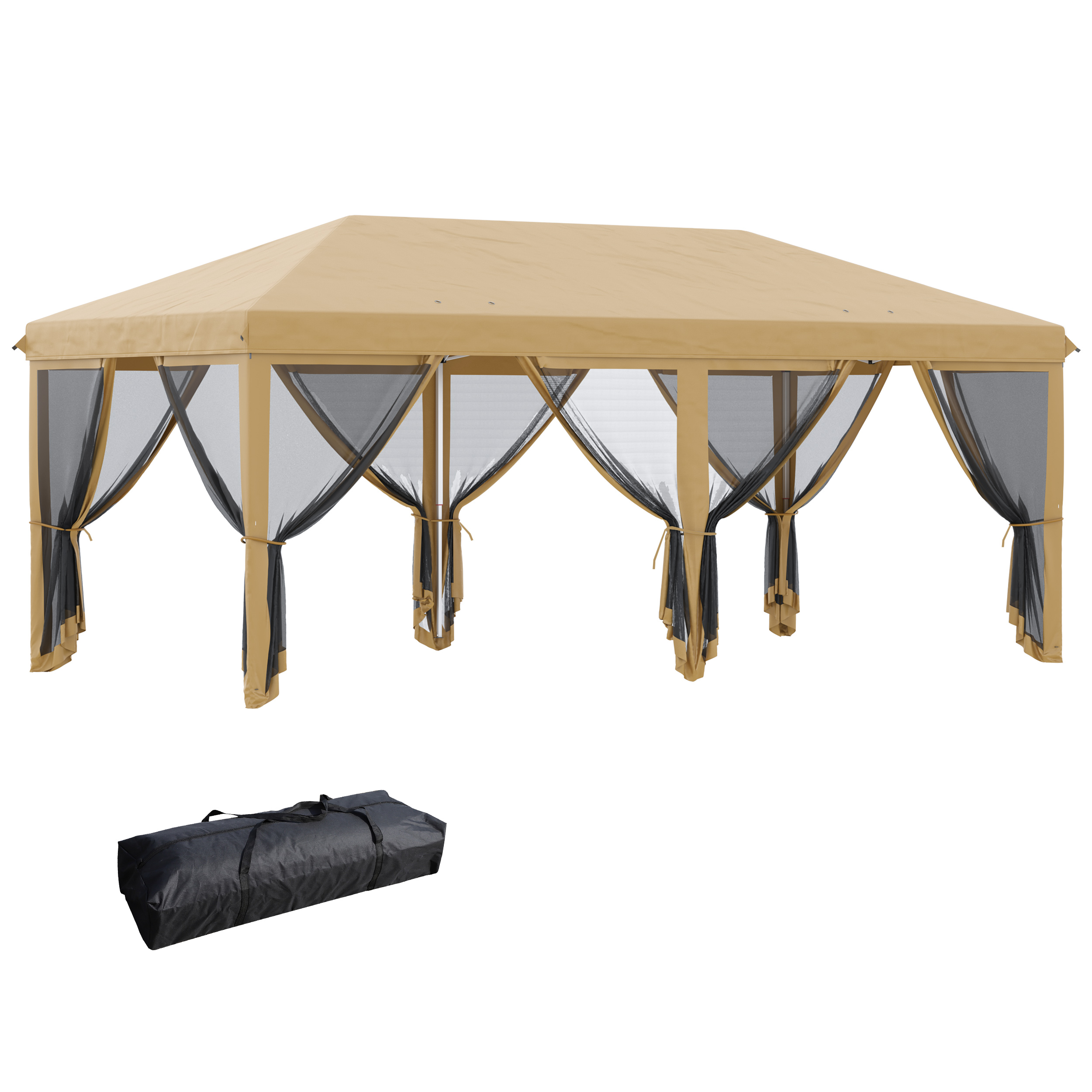 6 x 3(m) Pop Up Gazebo, Outdoor Canopy Shelter, Marquee Party Wedding Tent with 6 Mesh Walls and Carry Bag, Beige - Life Essentials