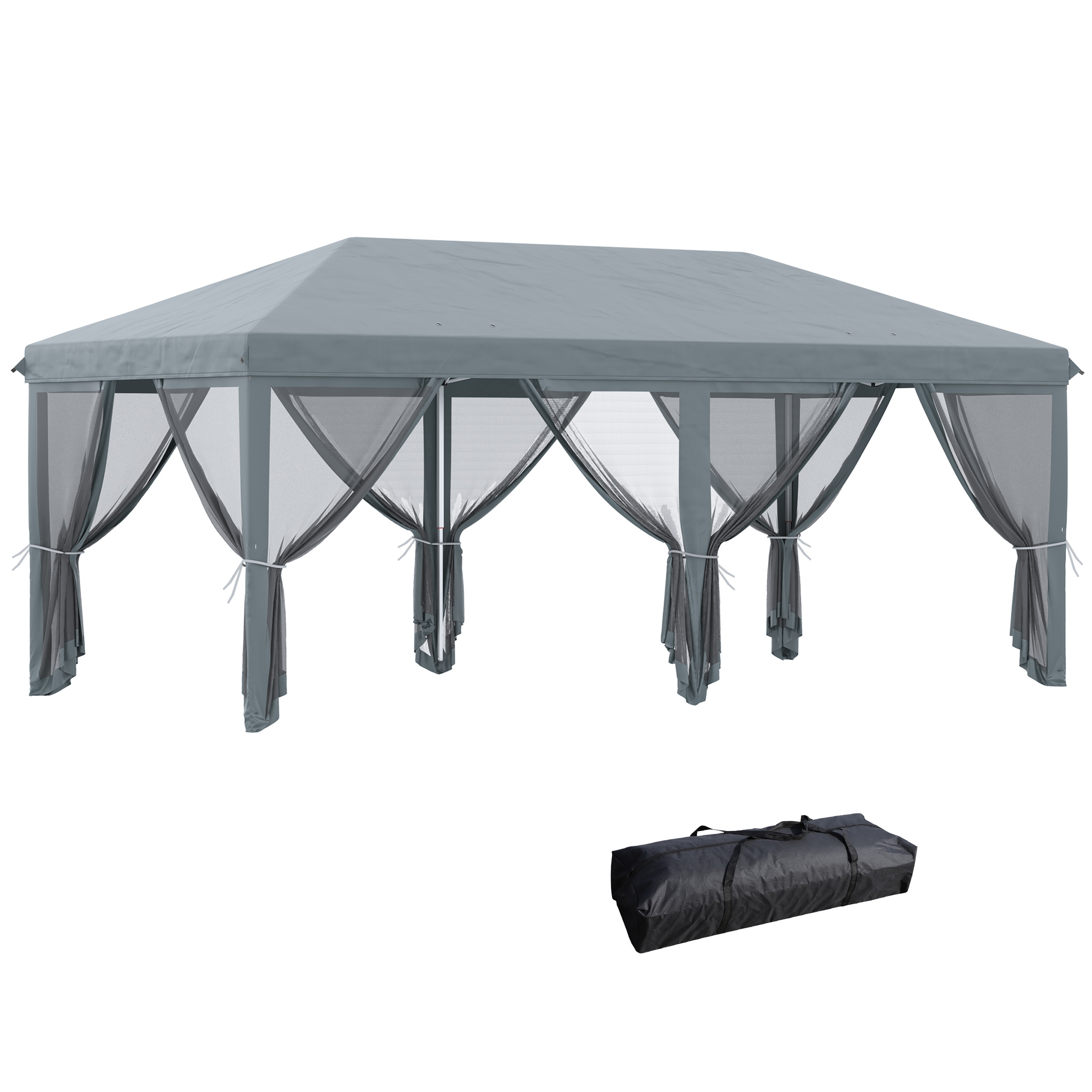 6 x 3m Pop Up Canopy, Outdoor Canopy Shelter, Marquee Party Wedding Tent with 6 Mesh Walls and Carry Bag, Grey - Life Essentials