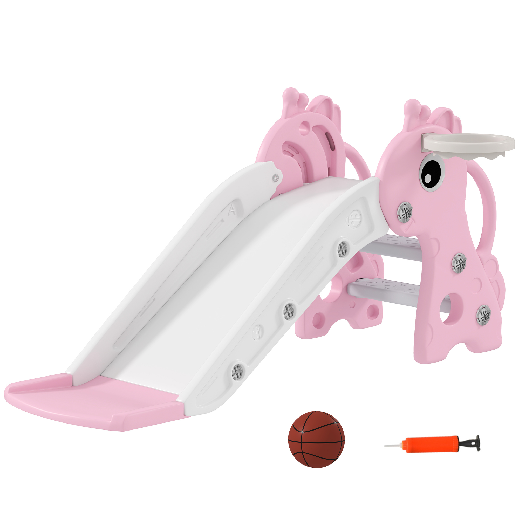 AIVAGO 3 in 1 Kids Slide with Climber, Basketball Hoop and Ball, Giraffe Shape Climber Slide for Indoor Kids Age 1-3, Pink - Life Essentials