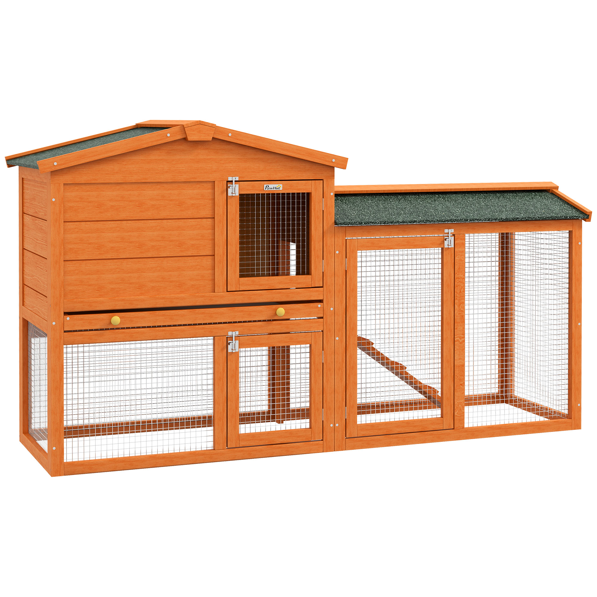 Shelley 2 Tier Rabbit Hutch with Run Ramp Slide-out Tray for Garden - Orange - Life Essentials