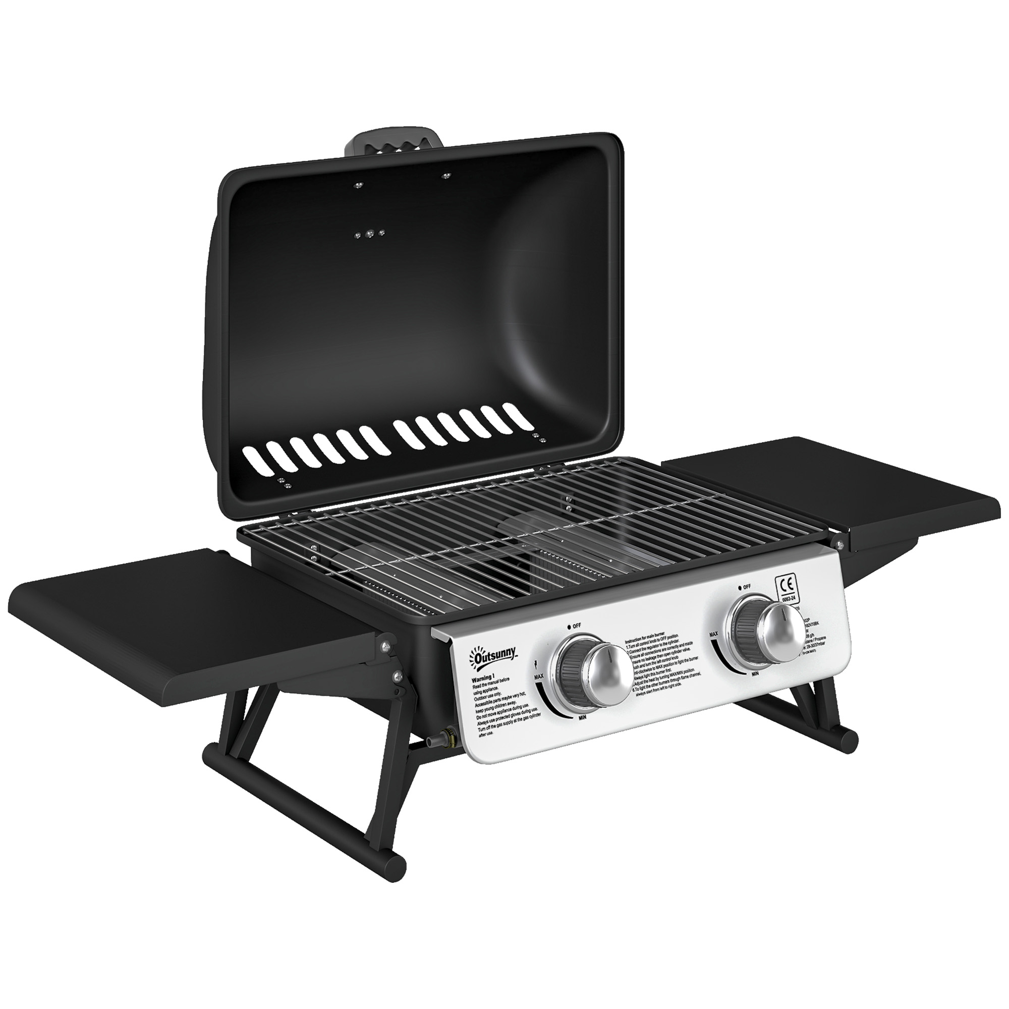 SUNVISTA 2 Burner Gas BBQ Grill with Foldable Side Tables, Thermometer, Grease Tray, Black - Life Essentials