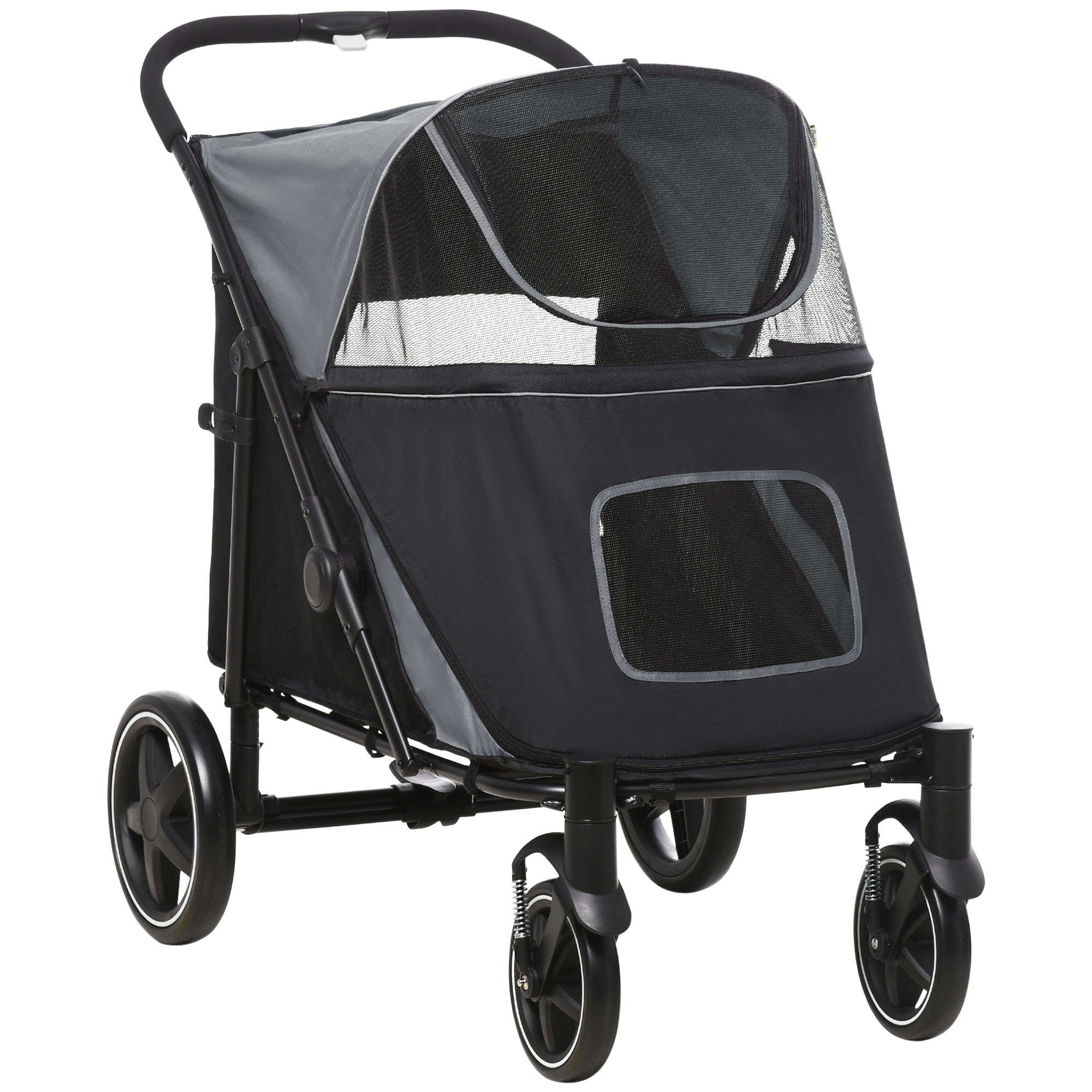 One-Click Foldable Pet Stroller, with Universal Wheels, Shock absorber, for Medium and Large Dogs - Grey - Life Essentials
