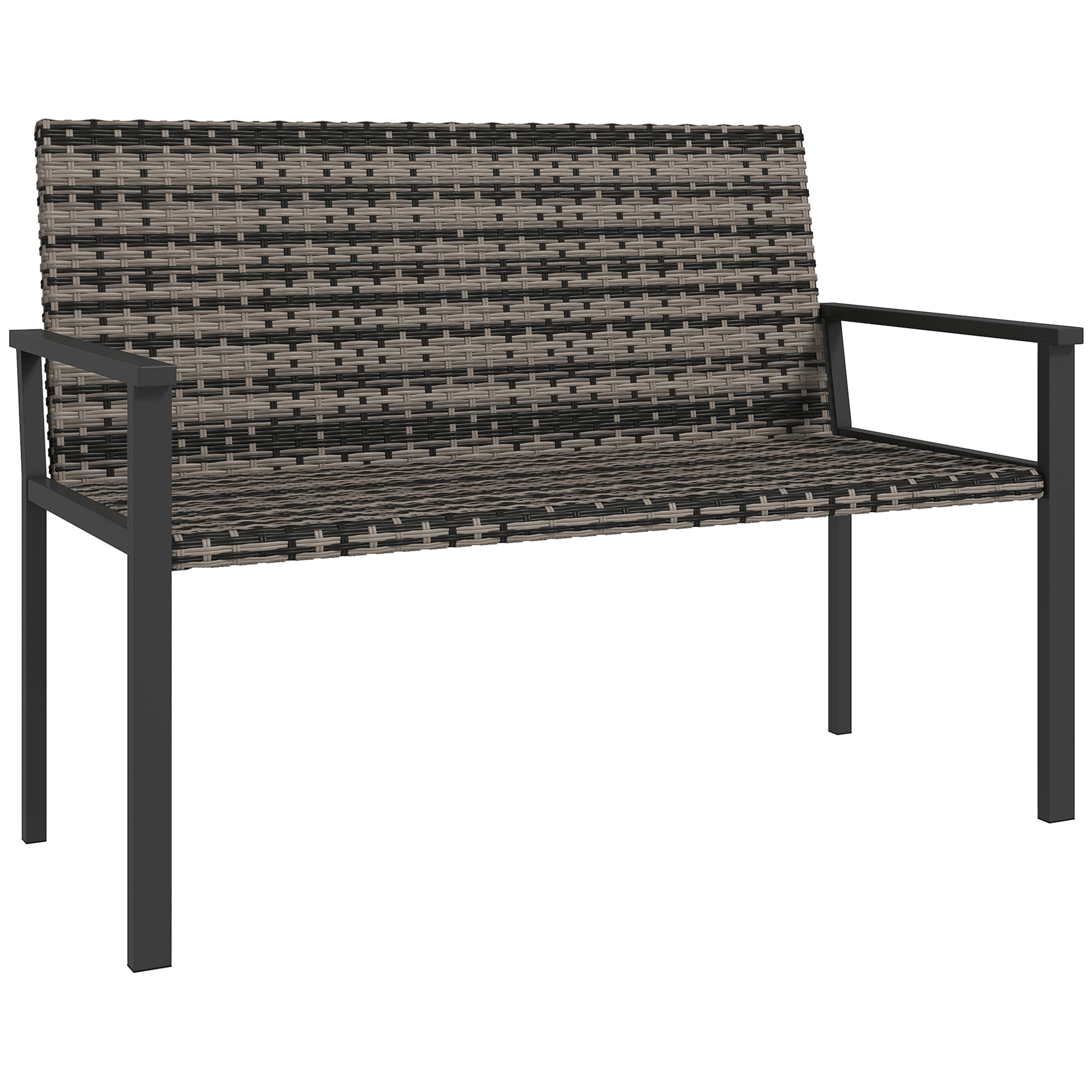 SUNVISTA 2-Seater Rattan Bench, Steel Frame, Quick-Dry Cotton Cushion, Outdoor Loveseat, Mixed Grey - Life Essentials
