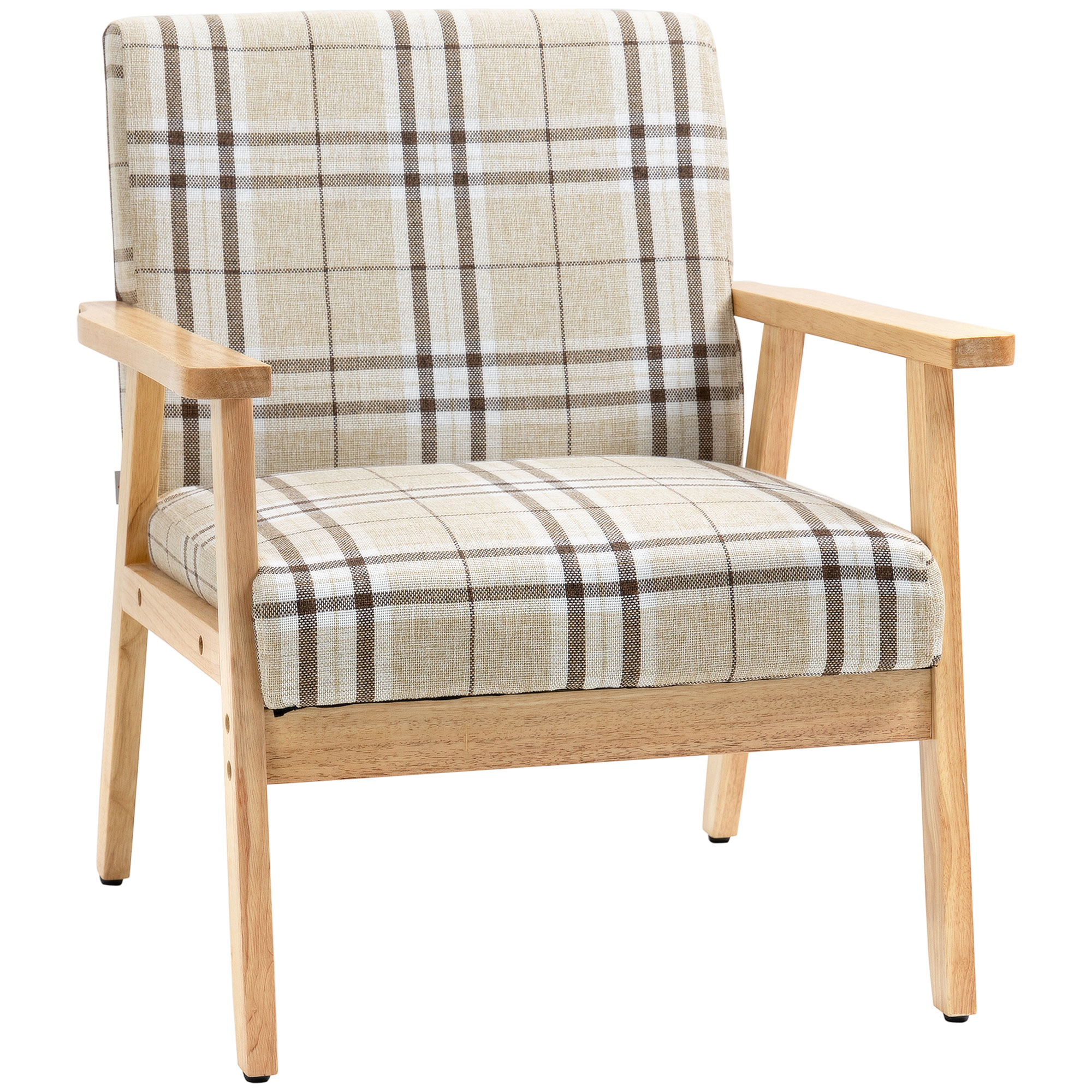 Modern Accent Chairs with Cushioned Seat, Upholstered Linen-Feel Armchair for Bedroom, Living Room Chair with Arms and Wood Legs, Beige - Life 