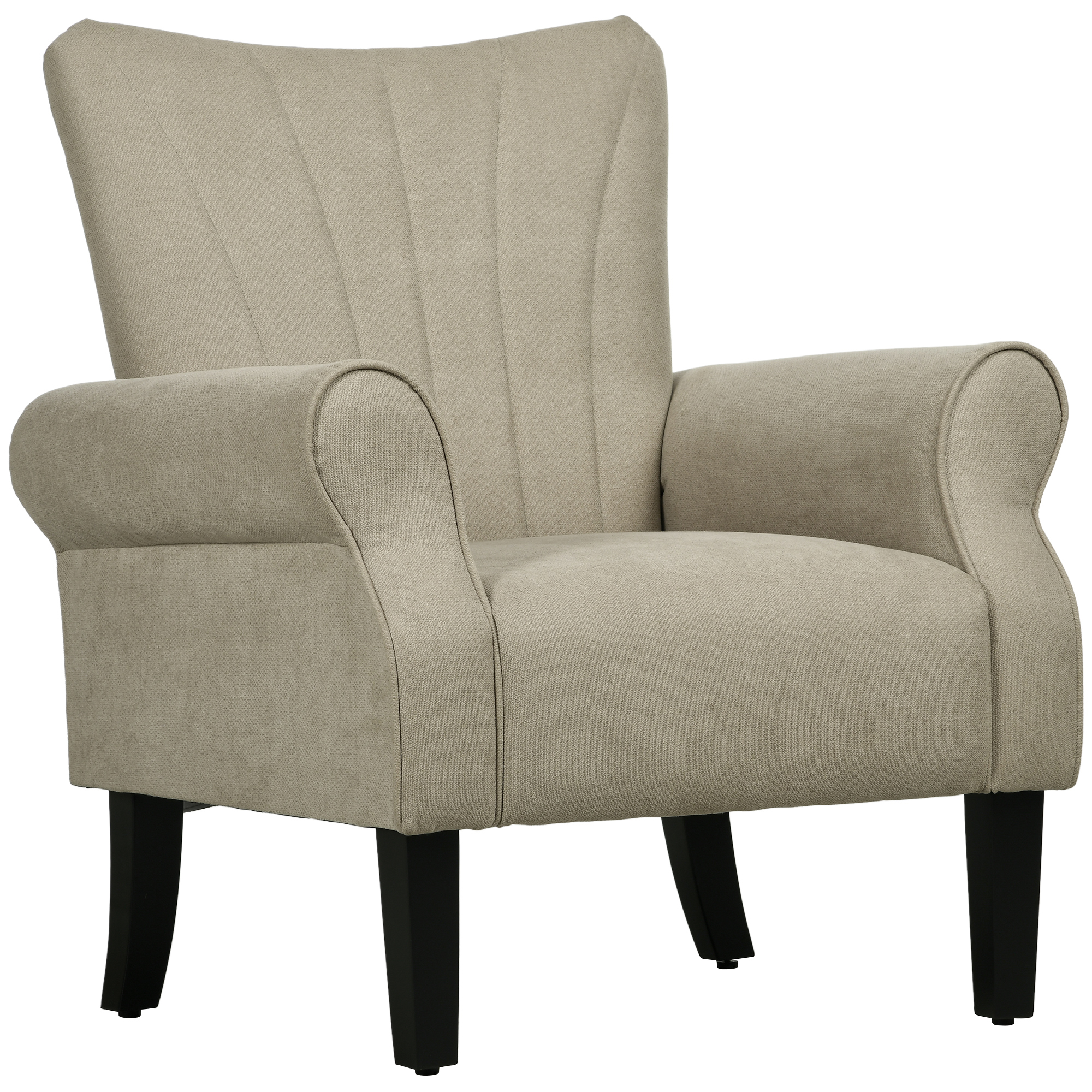 Upholstered Accent Chair with High Back, Rolled Arms and Wood Legs, Soft Thick Padded Armchair, Beige - Life Essentials