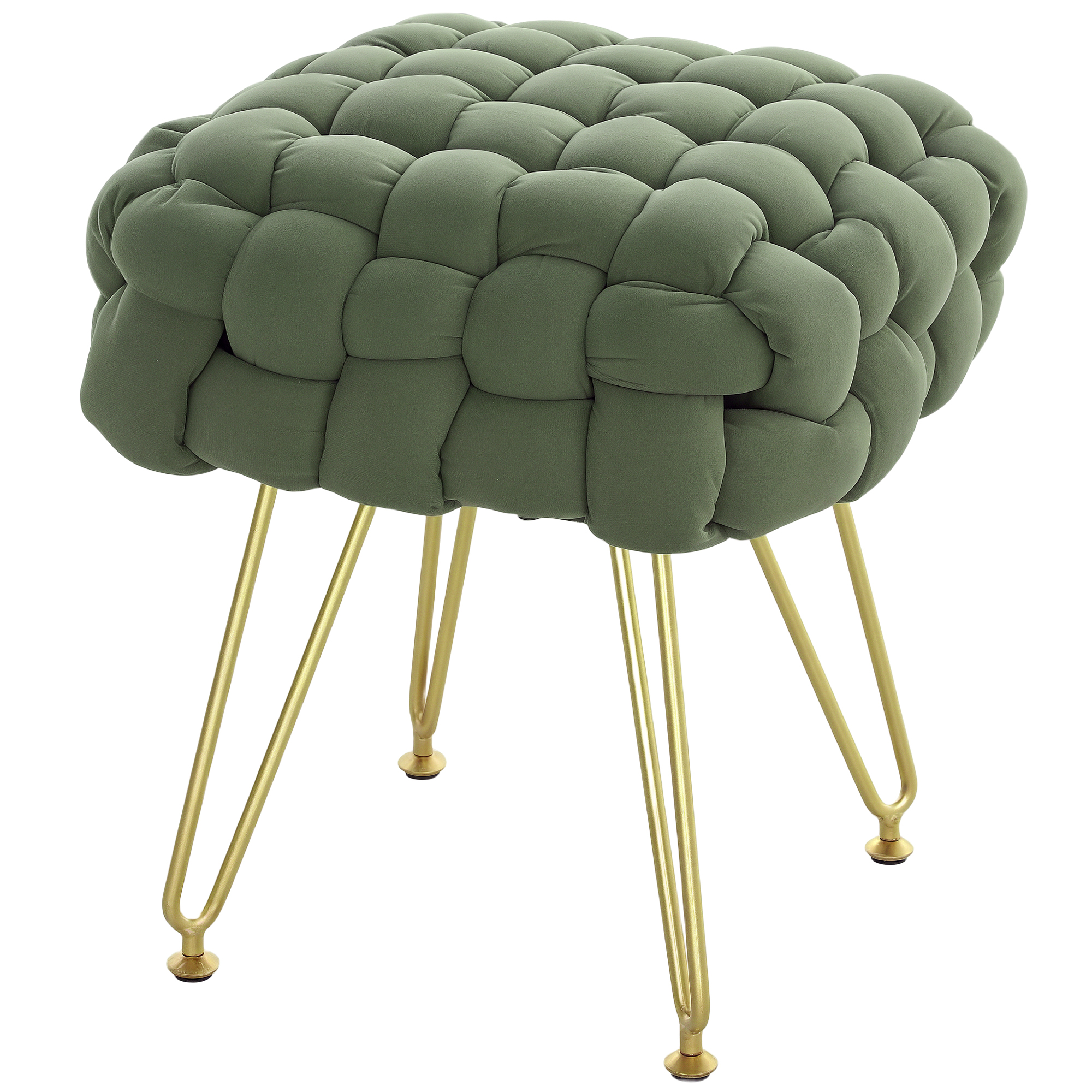 HERON Velvet-Feel Bold Woven Footstool - Green - Life Essentials