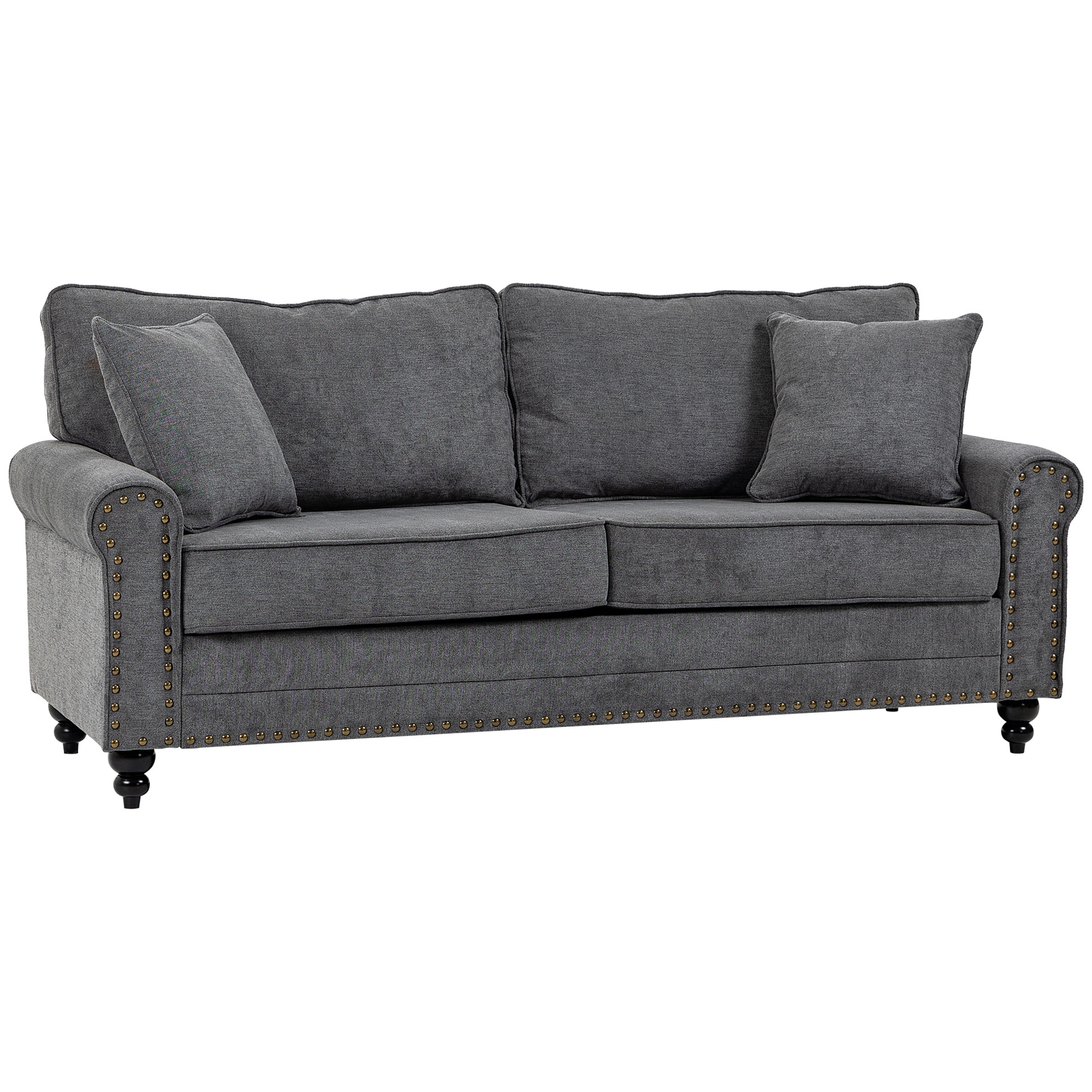 2 Seater Sofas for Living Room, Fabric Sofa with Nailhead Trim, Loveseat with Cushions and Throw Pillows, Grey - Life Essentials
