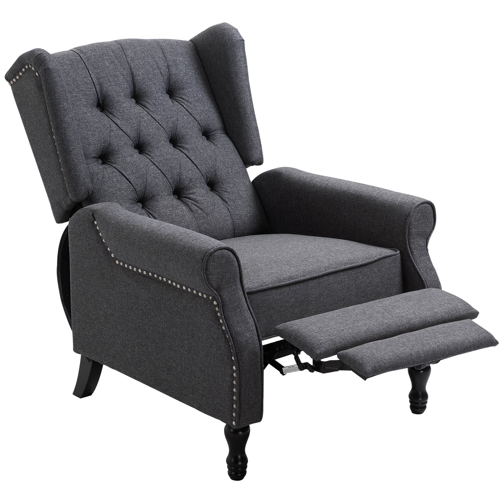 Recliner Armchair for Living Room, Reclining Chair, Wingback Chair with Button Tufted Back and Footrest, Dark Grey - Life Essentials