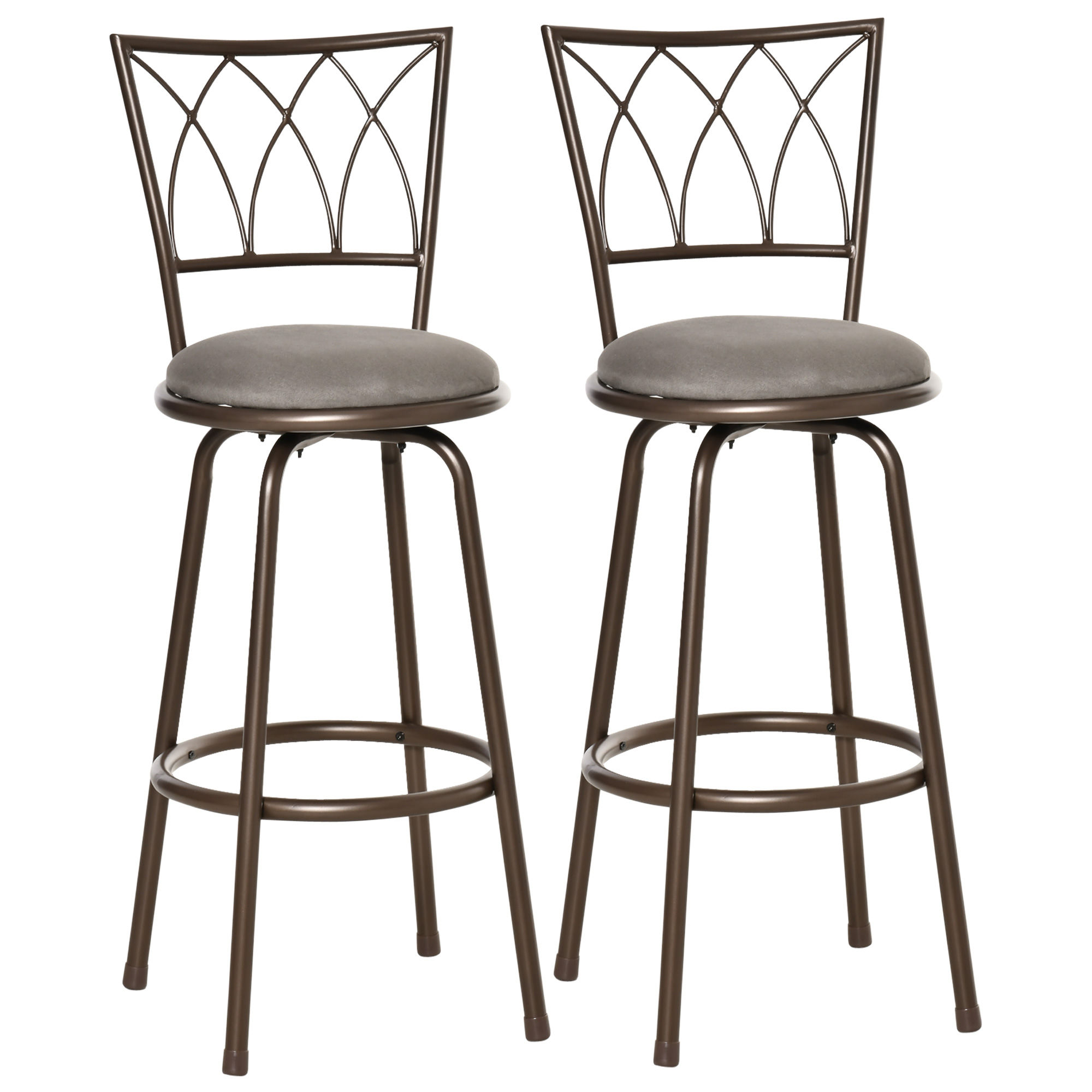 Set of 2 Bar Chairs Swivel Armless Upholstered Metal Frame Barstools with Backrest & Footrest, Bronze - Life Essentials