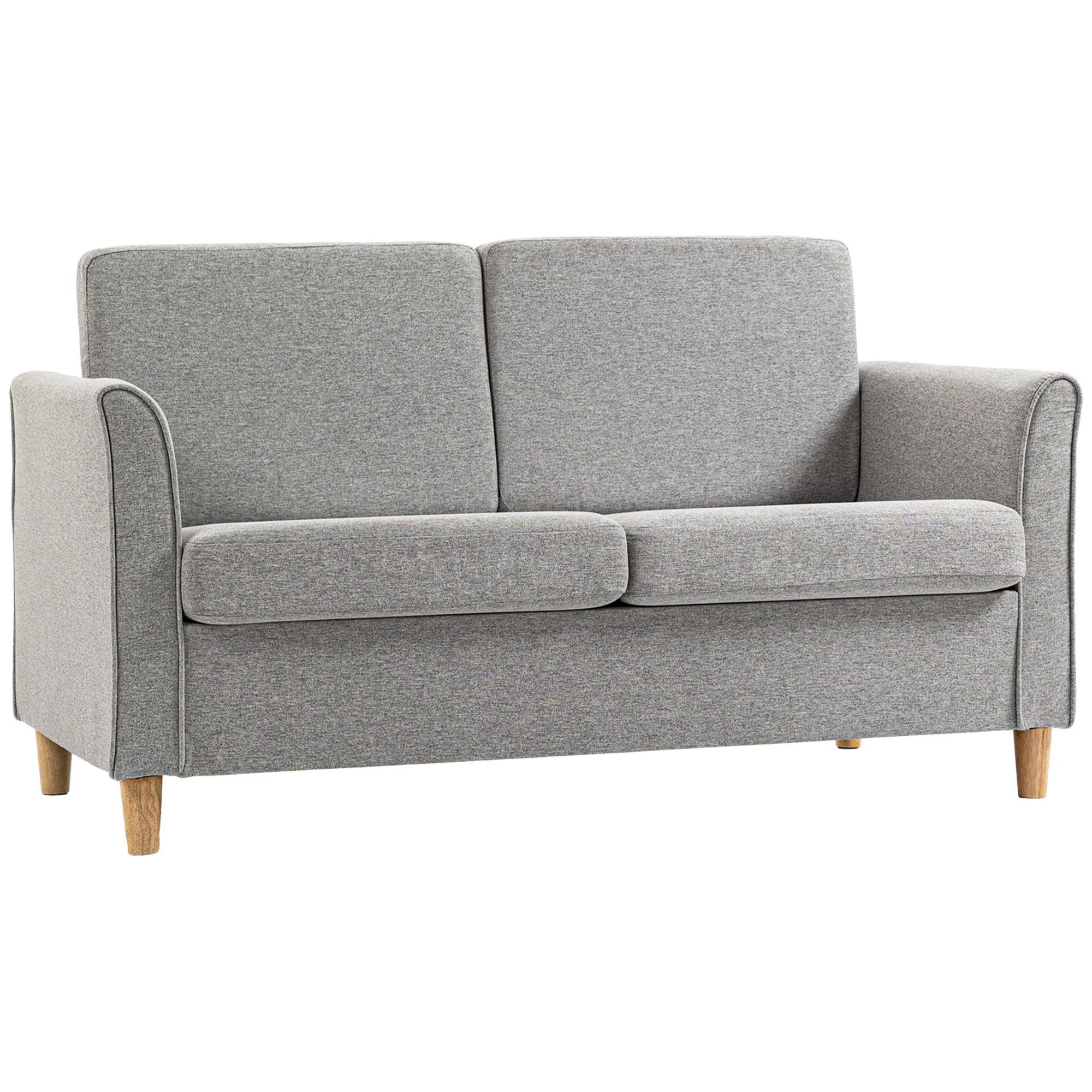 Compact Loveseat Sofa, Modern 2 Seater Sofa for Living Room with Wood Legs and Armrests, Light Grey - Life Essentials