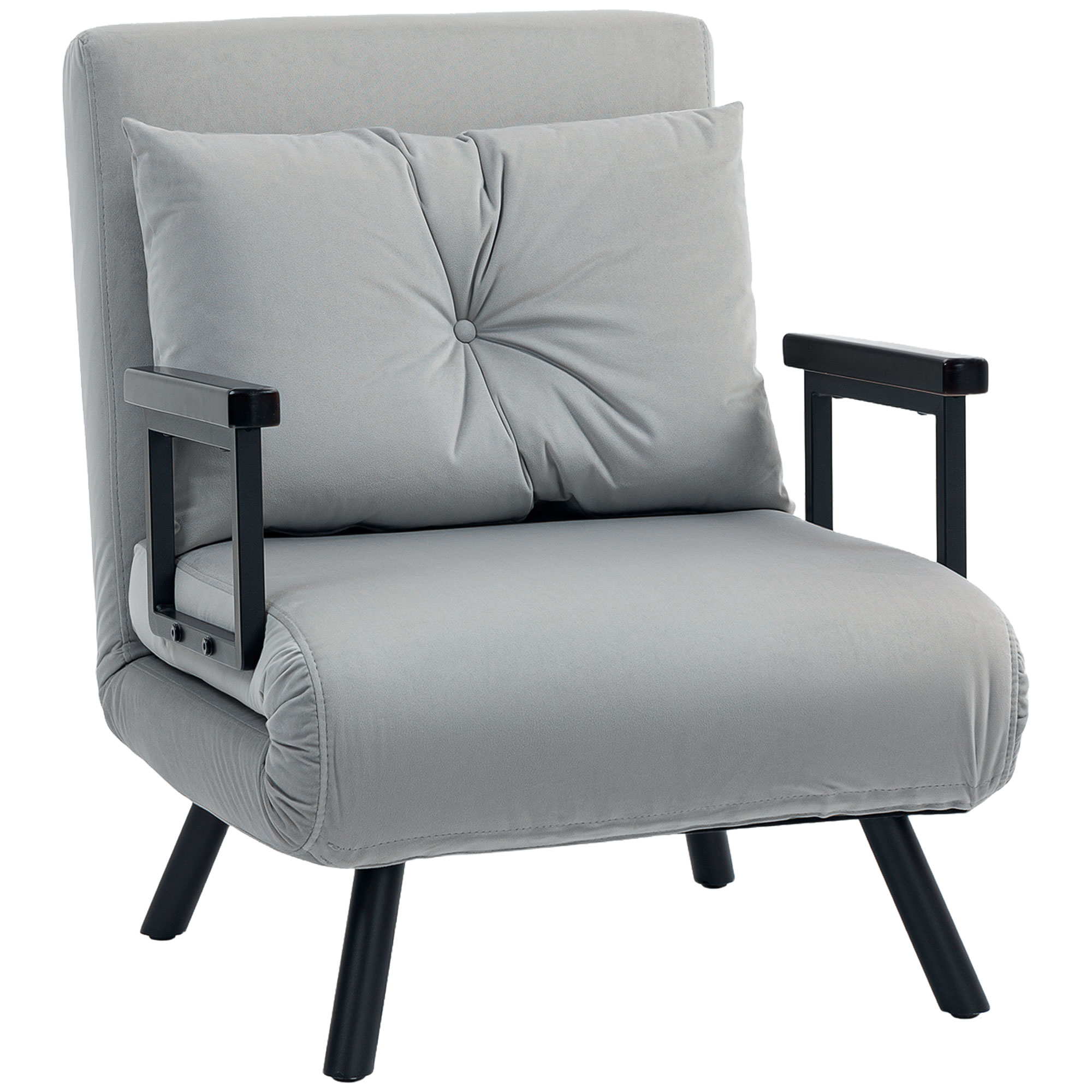 HERON 4-in-1 Velvet-Feel Single Chair Bed, with Pillow - Light Grey - Life Essentials