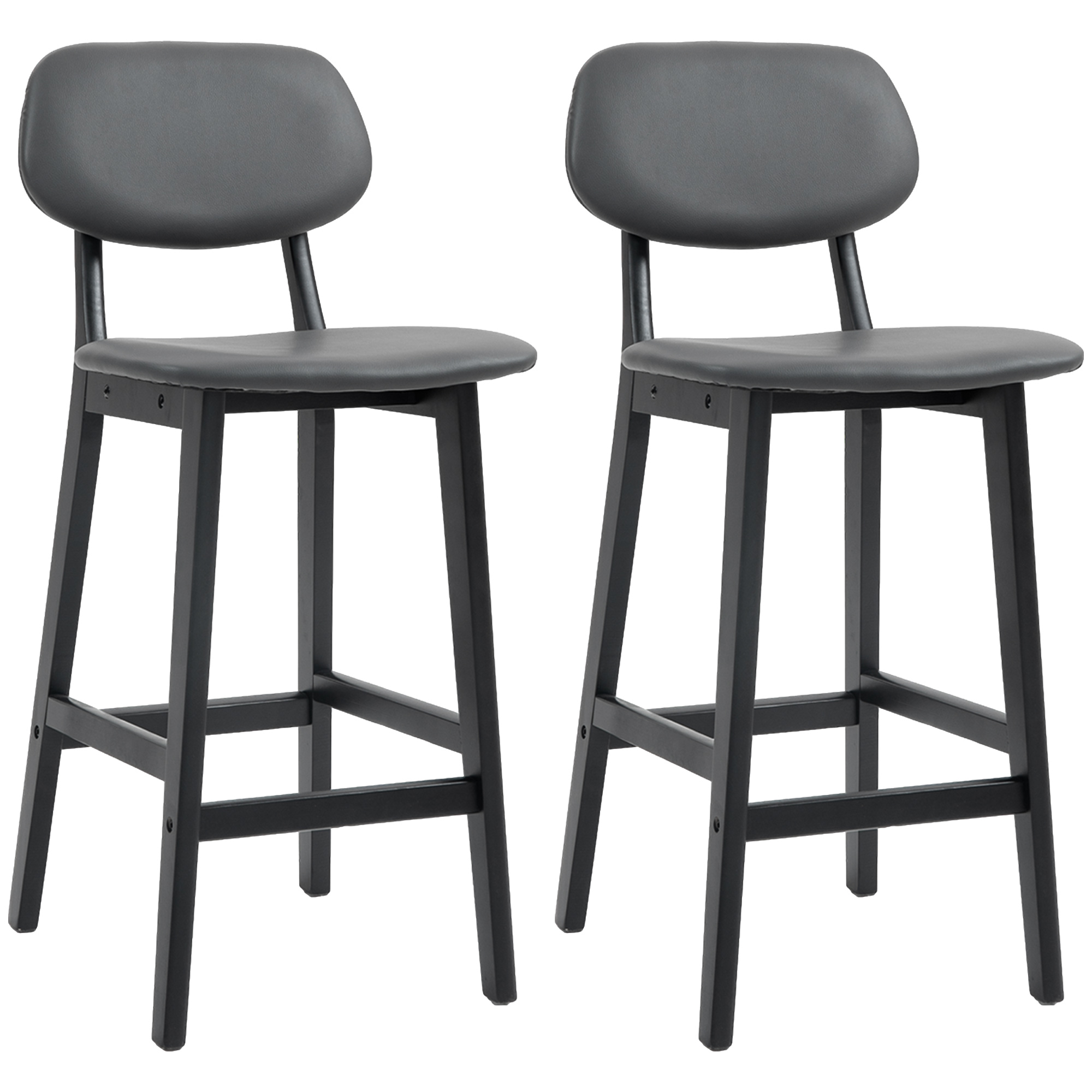 Scott Bar Stools Set of 2 with Faux Leather Upholstery - Dark Grey - Life Essentials