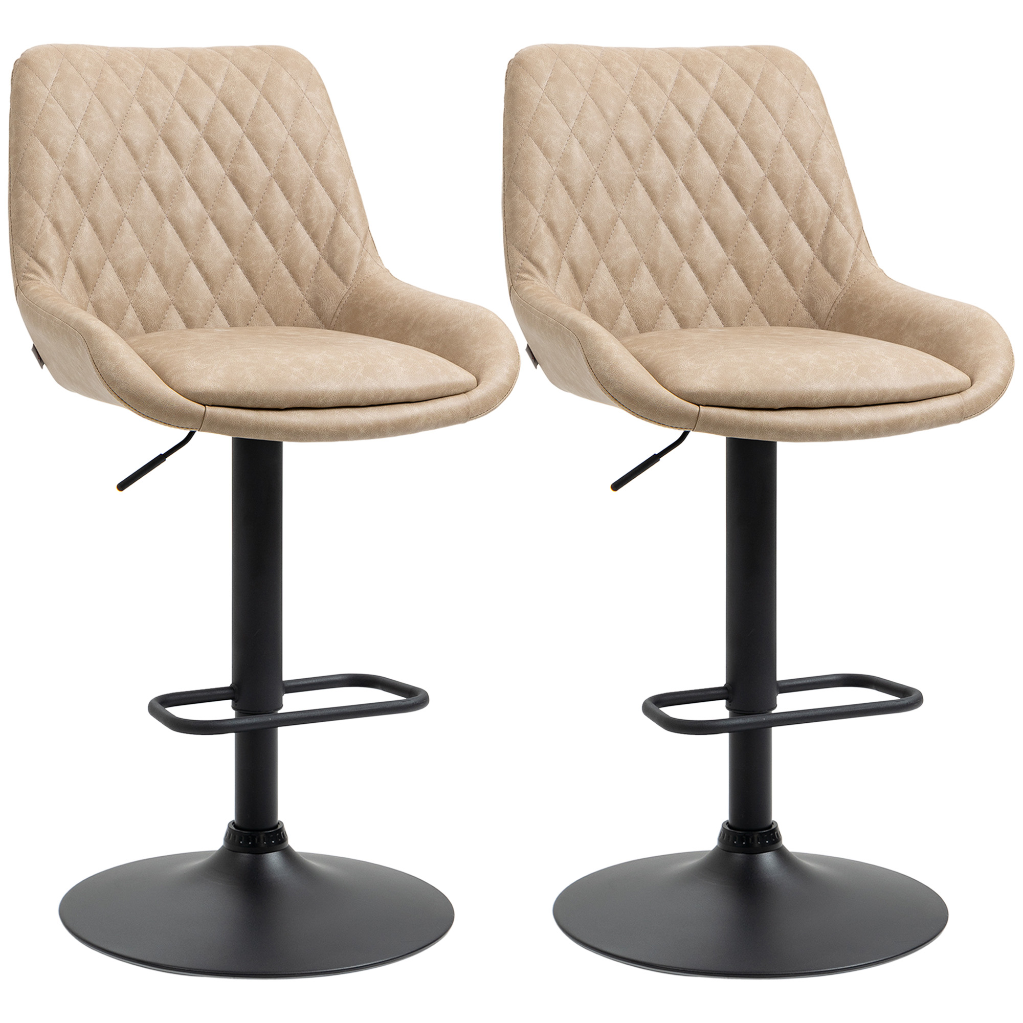 Retro Bar Stools Set of 2, Adjustable Kitchen Stool, Upholstered Bar Chairs with Back, Swivel Seat, Light Khaki - Life Essentials