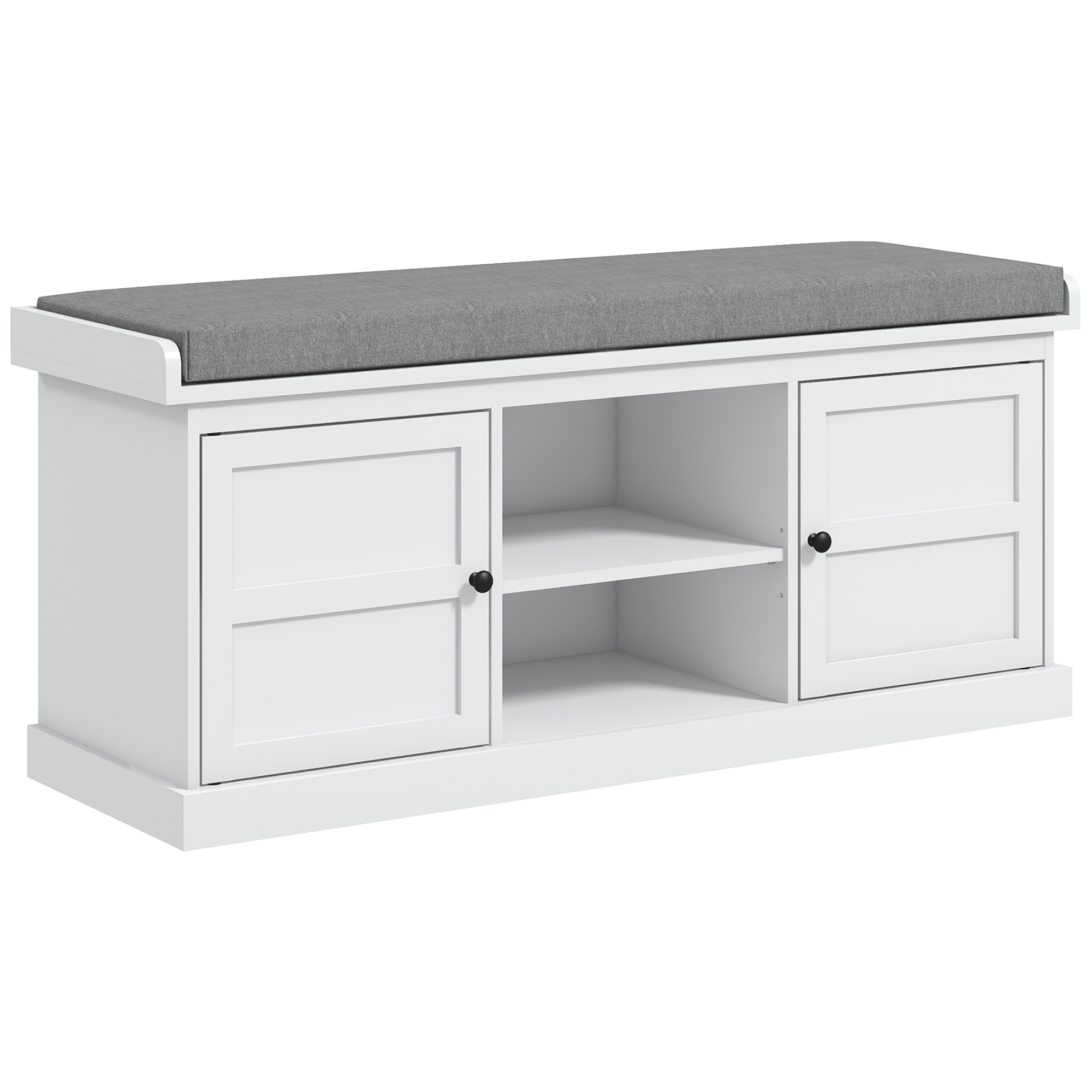 Scott Shoe Storage Bench with Cushion and Adjustable Shelf - White with Grey - Life Essentials