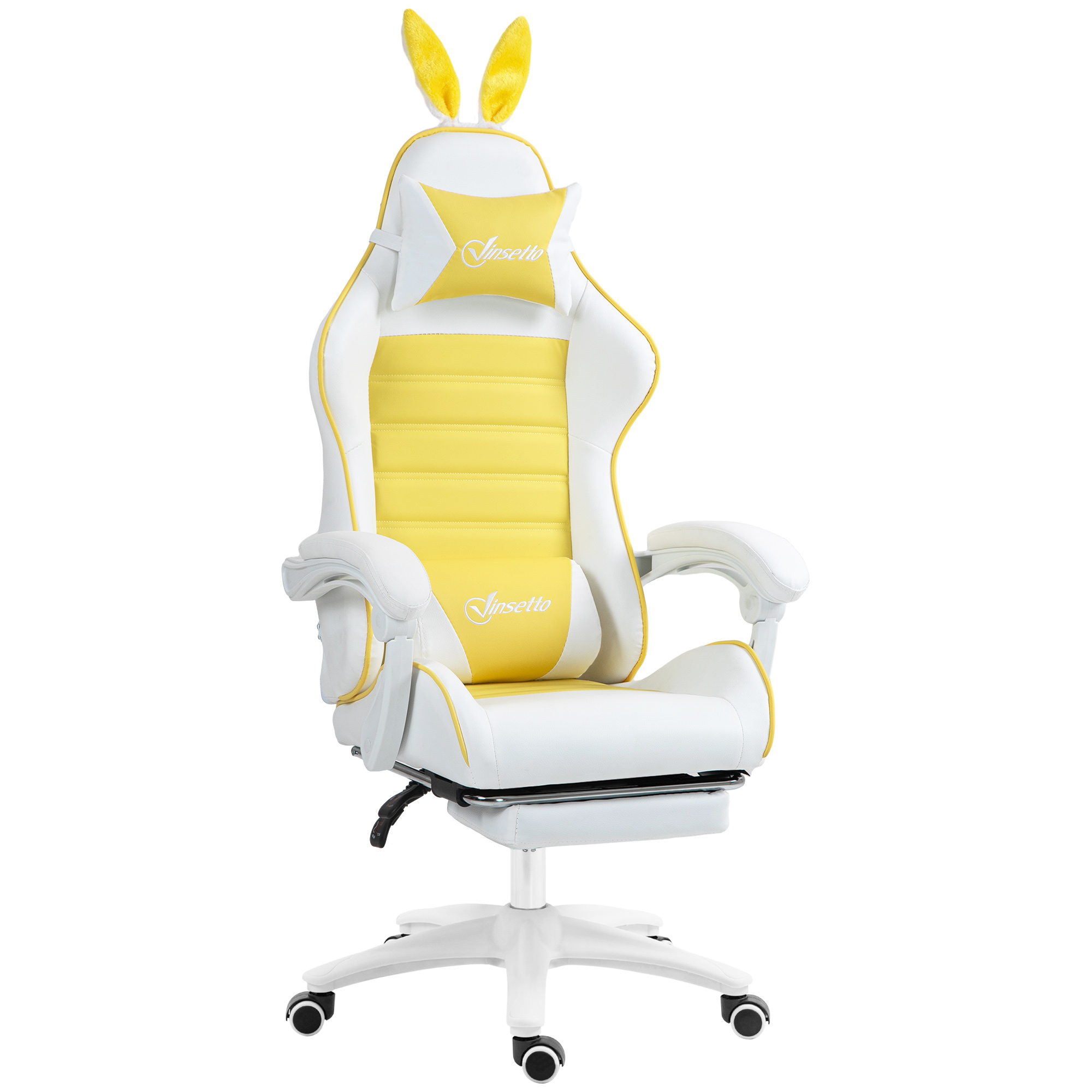 Preston Racing Gaming Chair Reclining PU Leather with Removable Ears - Yellow - Life Essentials